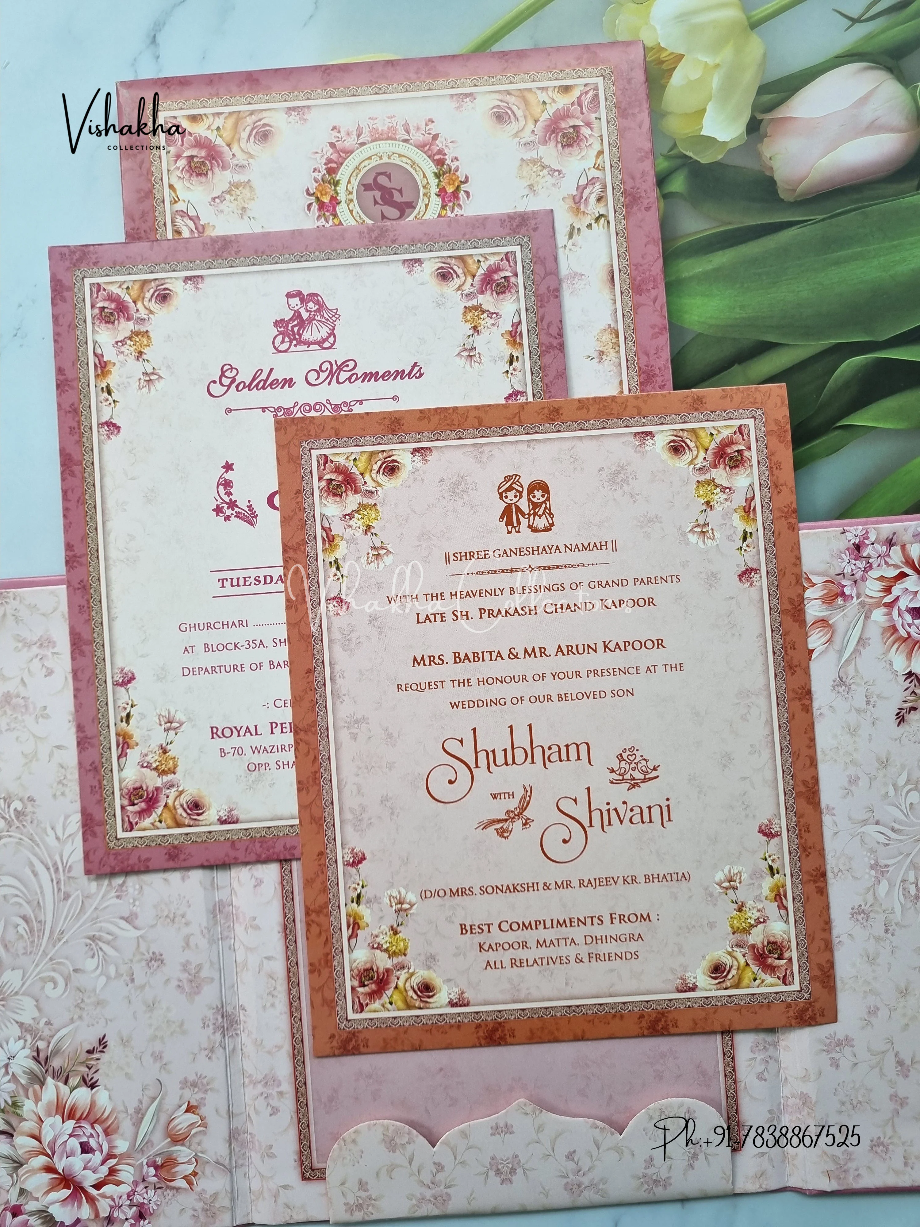 Flower Hindu Muslim Christian Sikh Padded invitation Cards ATS-236 - Image 3