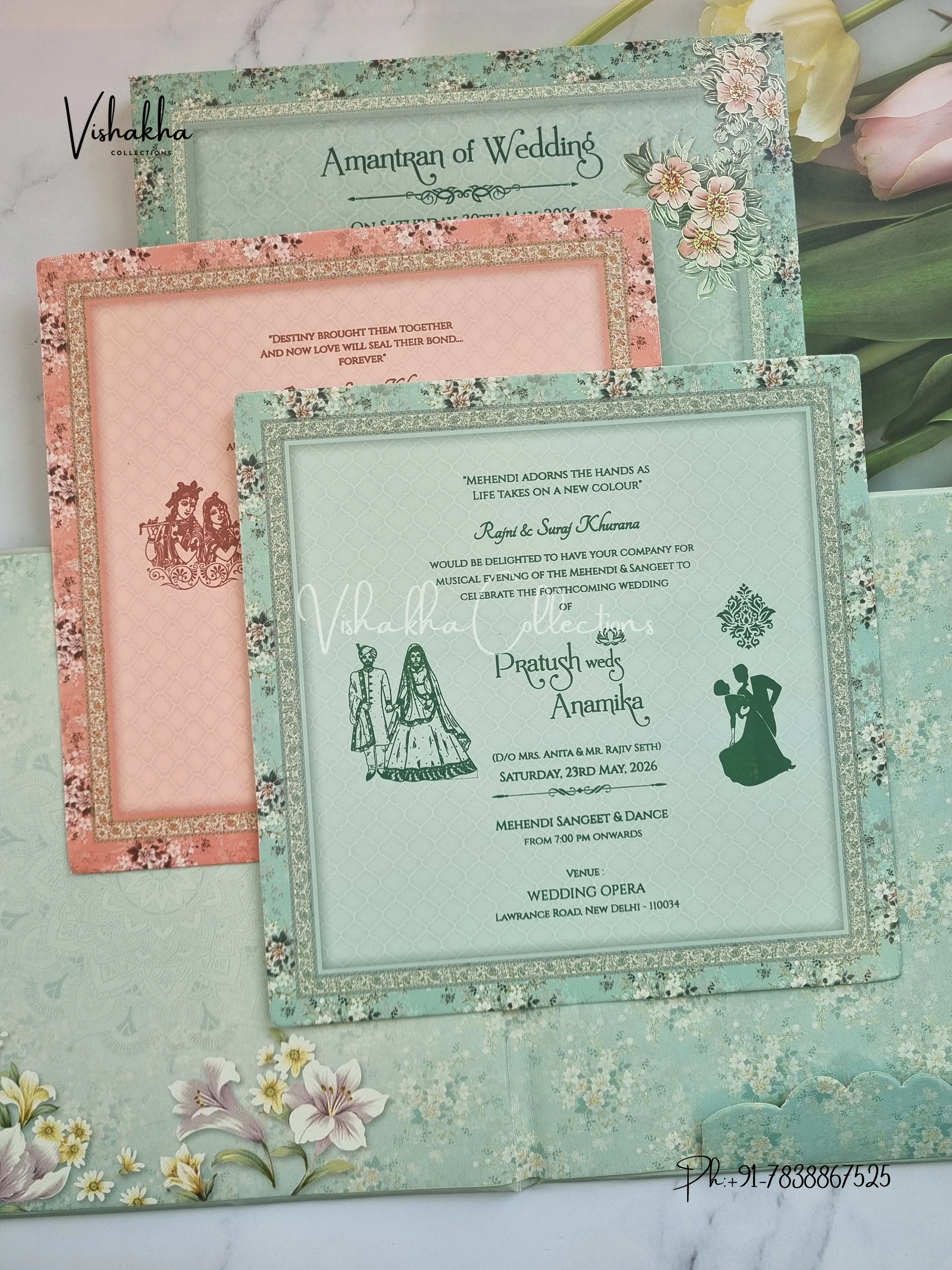 Flower Hindu Muslim Christian Sikh Padded invitation Cards CR-7084 - Image 3