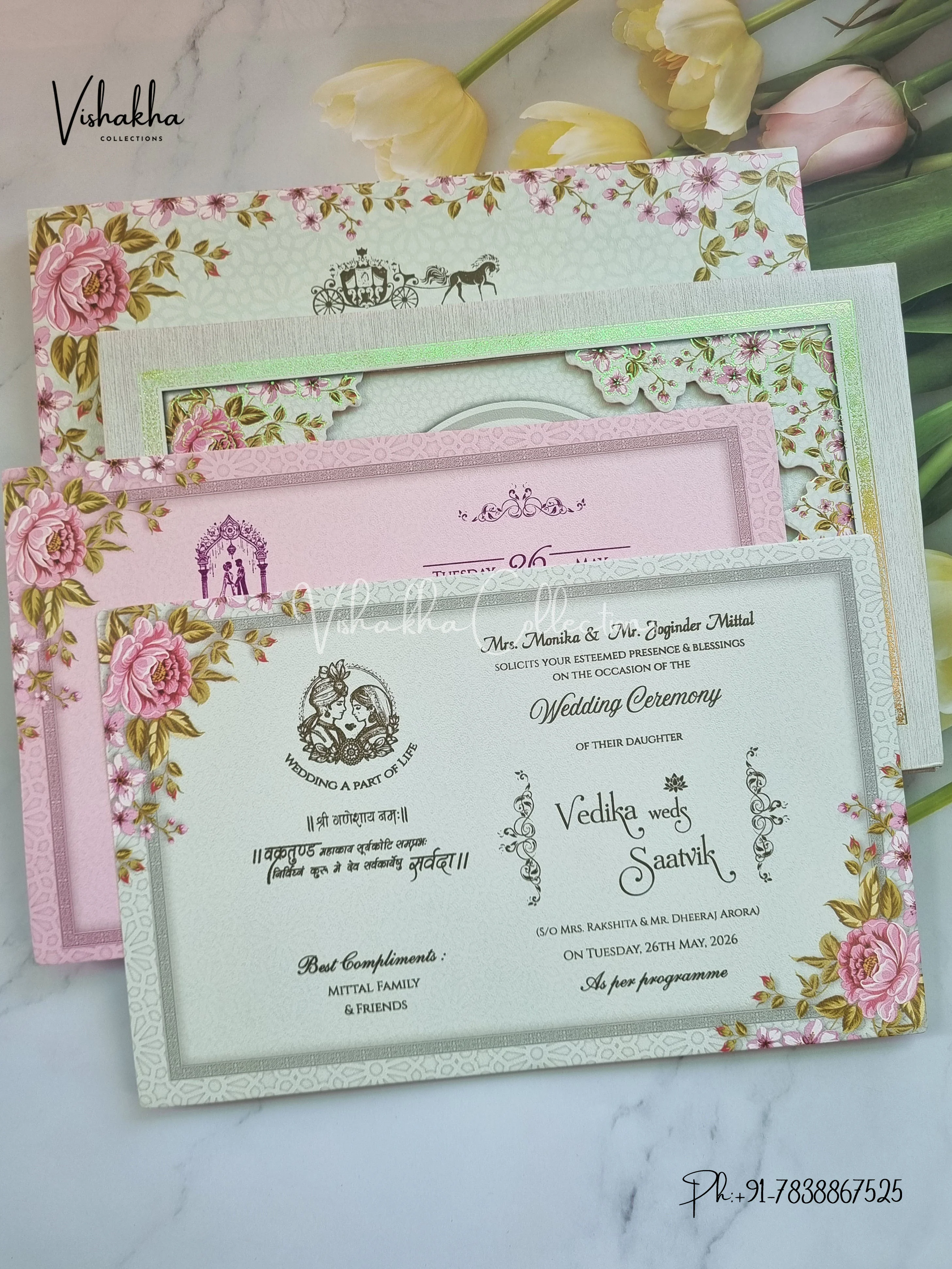 Flower Hindu Muslim Christian Sikh Padded invitation Cards CR-7090 - Image 3