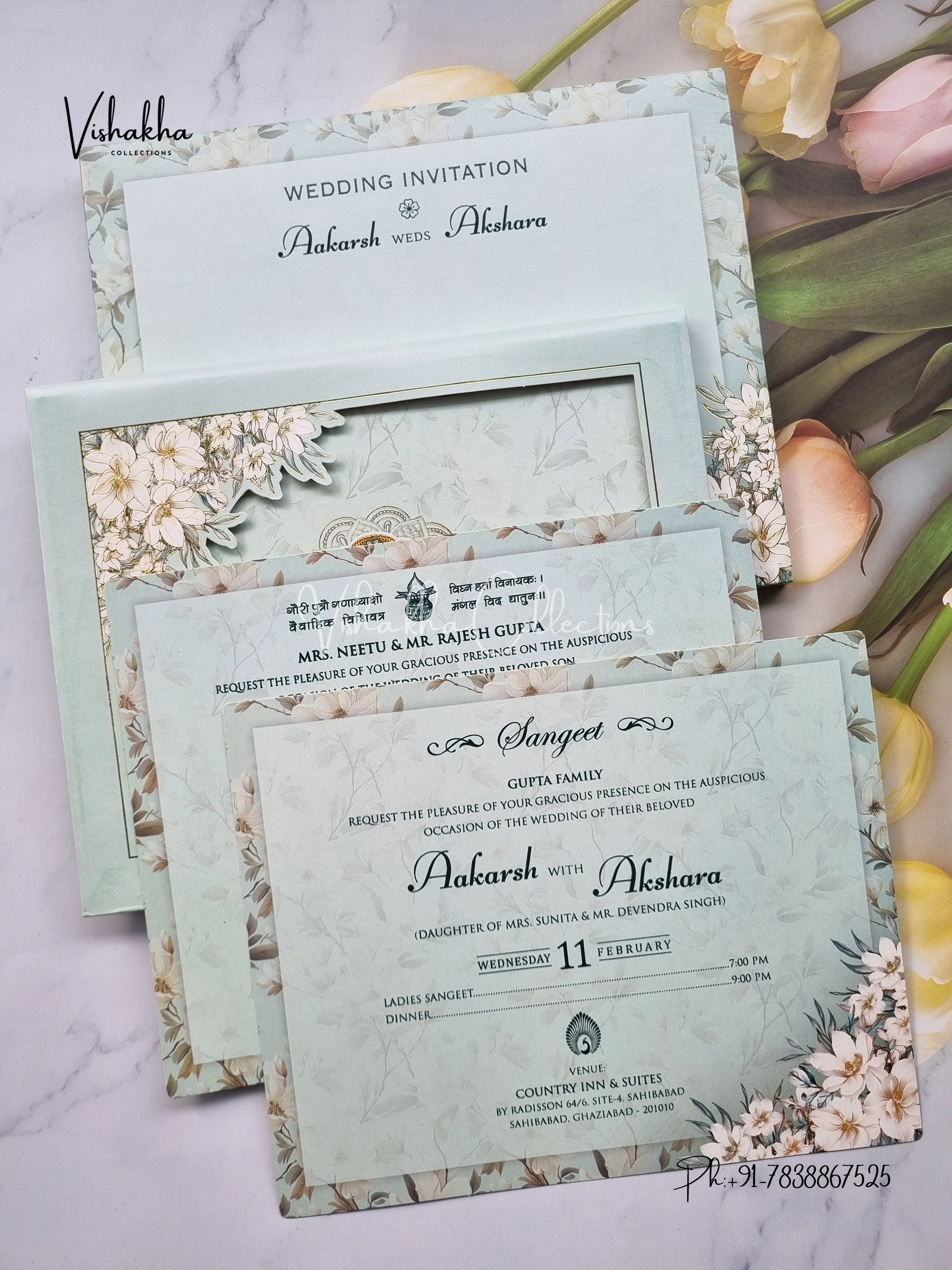 Flower Hindu Muslim Christian Sikh Padded invitation Cards EJ-5004 - Image 3