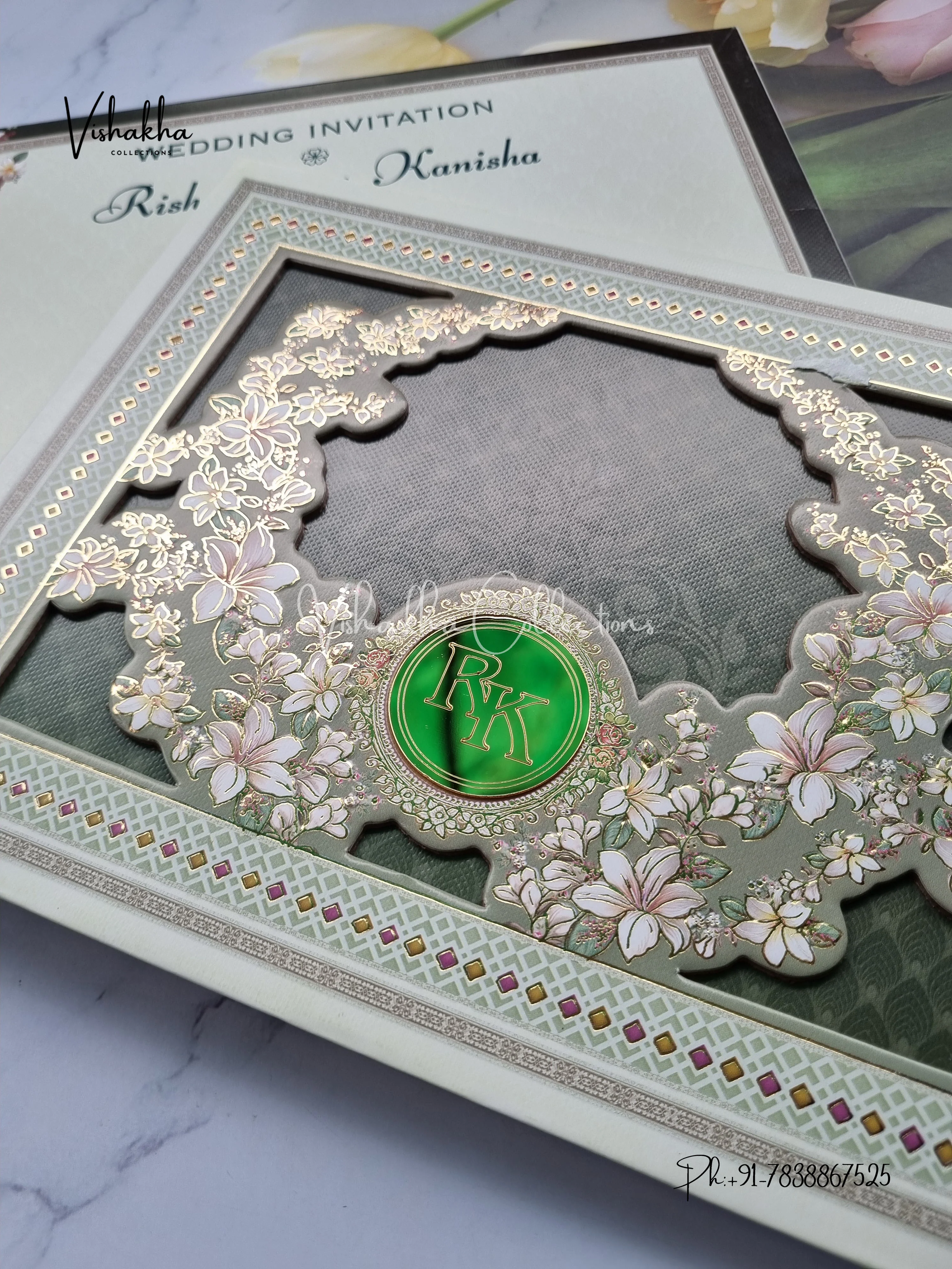 Flower Hindu Muslim Christian Sikh Padded invitation Cards EJ-5332 - Image 2