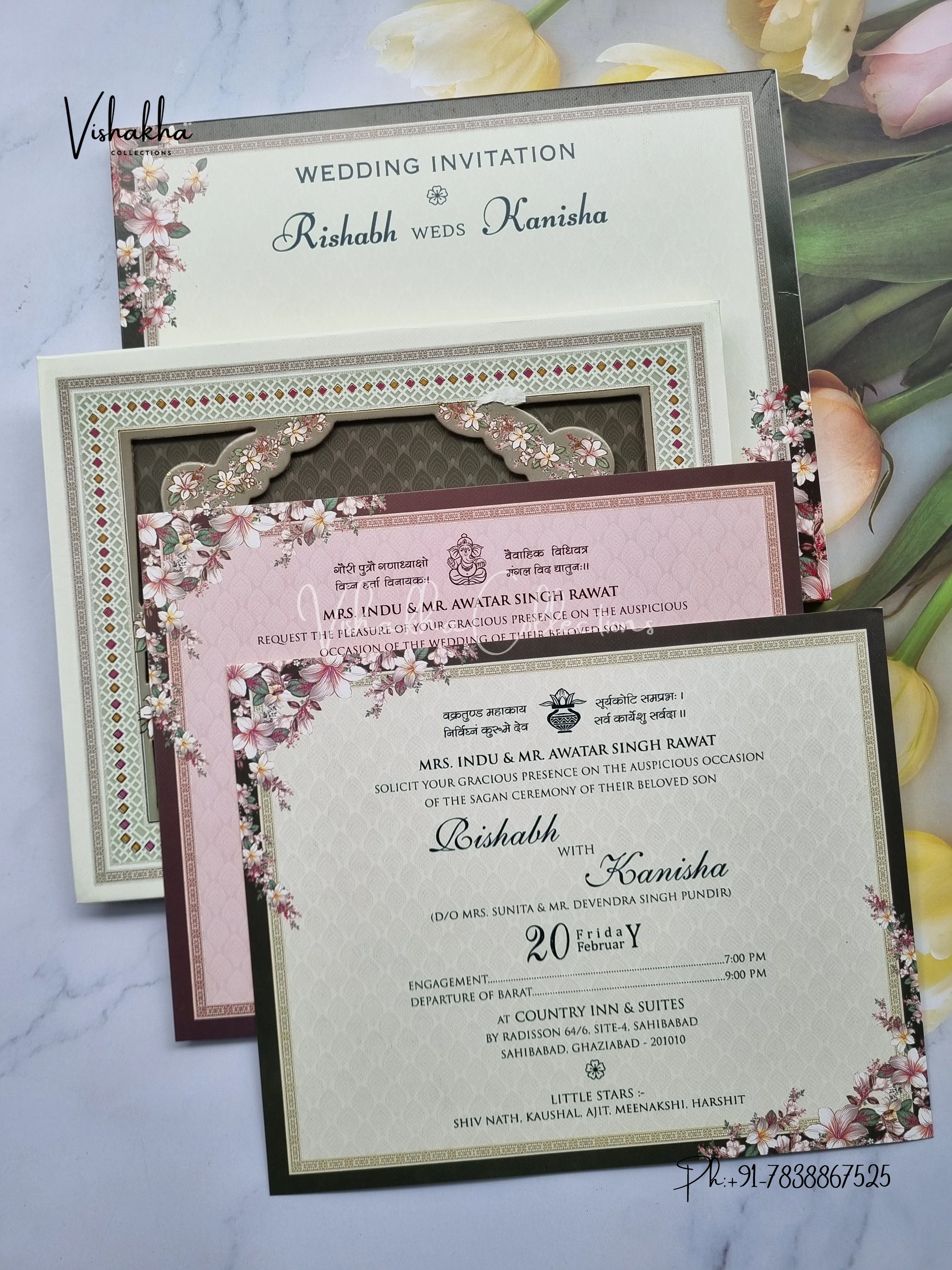 Flower Hindu Muslim Christian Sikh Padded invitation Cards EJ-5332 - Image 3