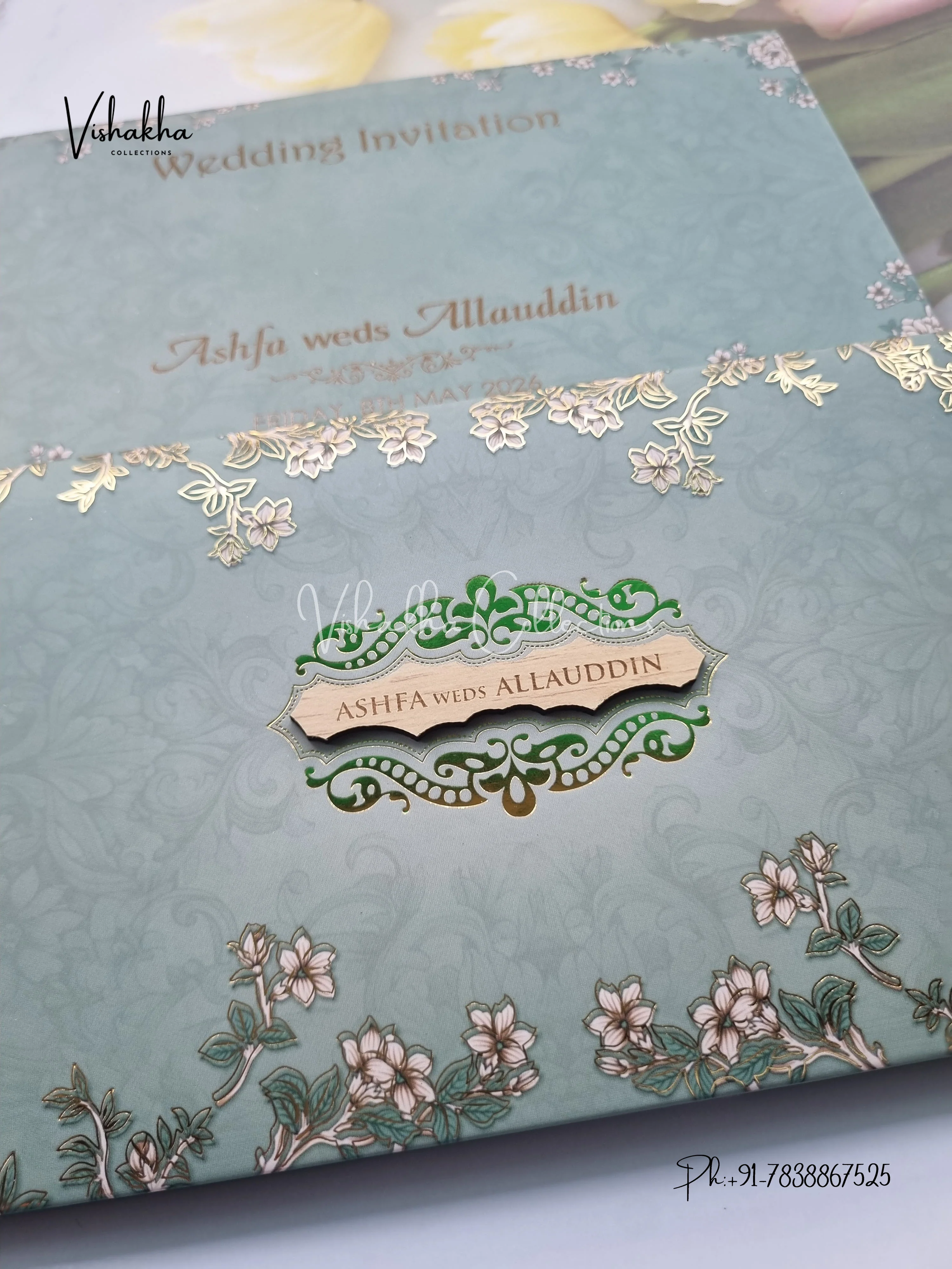 Flower Hindu Muslim Christian Sikh Padded invitation Cards VN-746 - Image 2