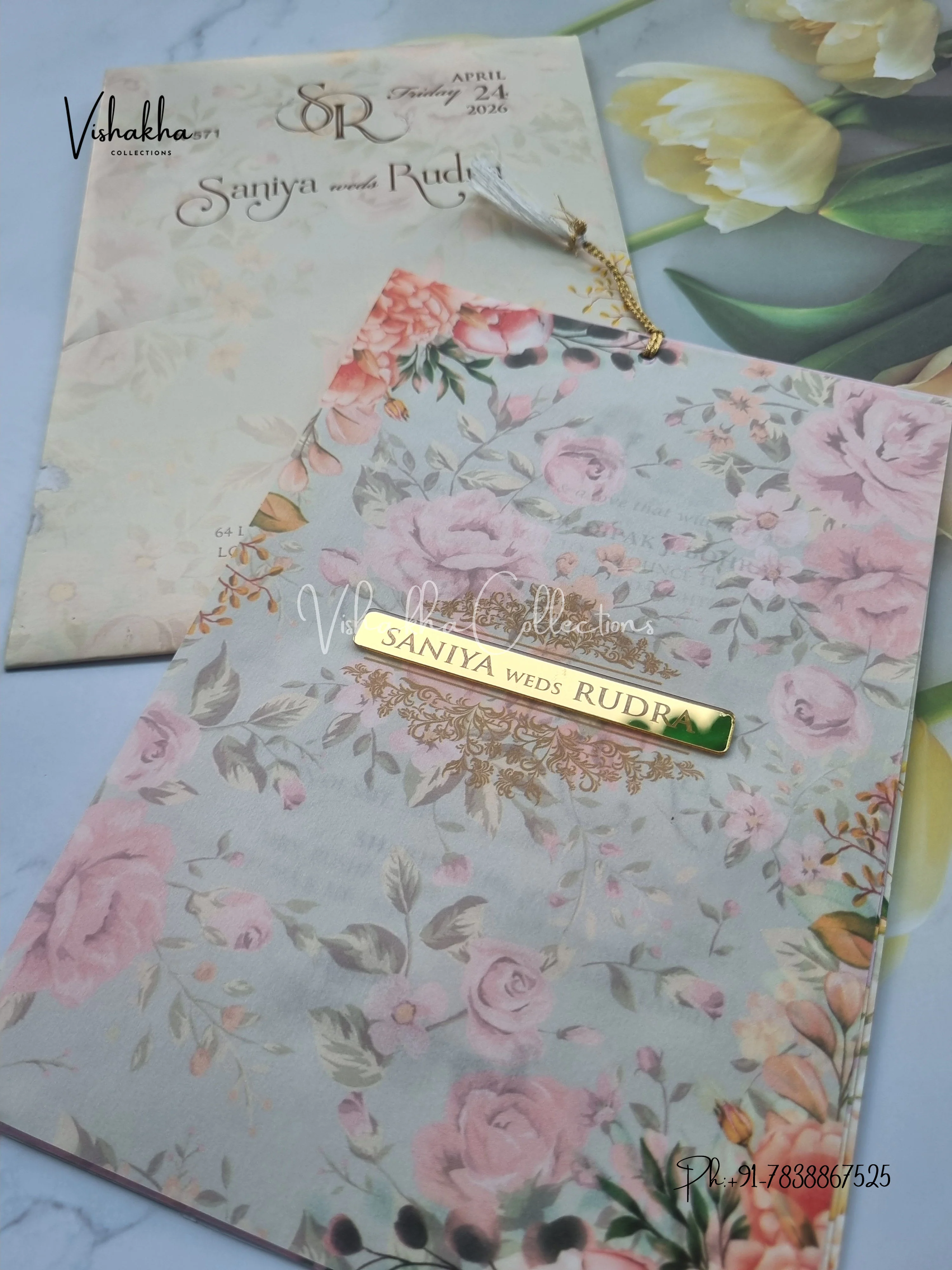 Flower Hindu Muslim Christian Sikh Vellum Paper invitation Cards VN-571 - Image 2