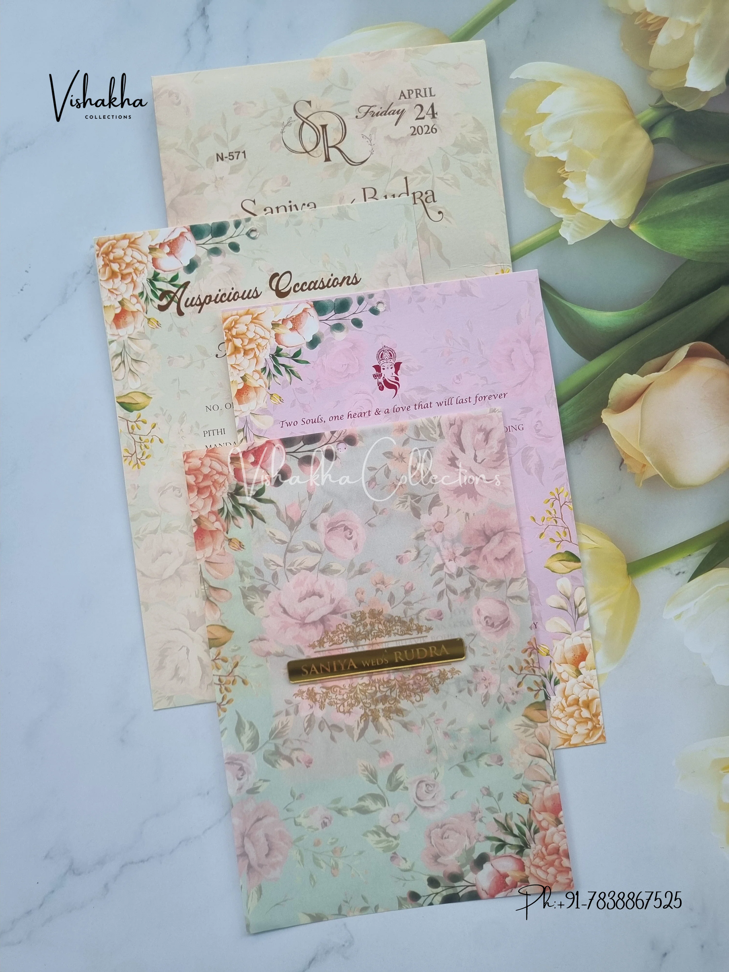 Flower Hindu Muslim Christian Sikh Vellum Paper invitation Cards VN-571 - Image 3
