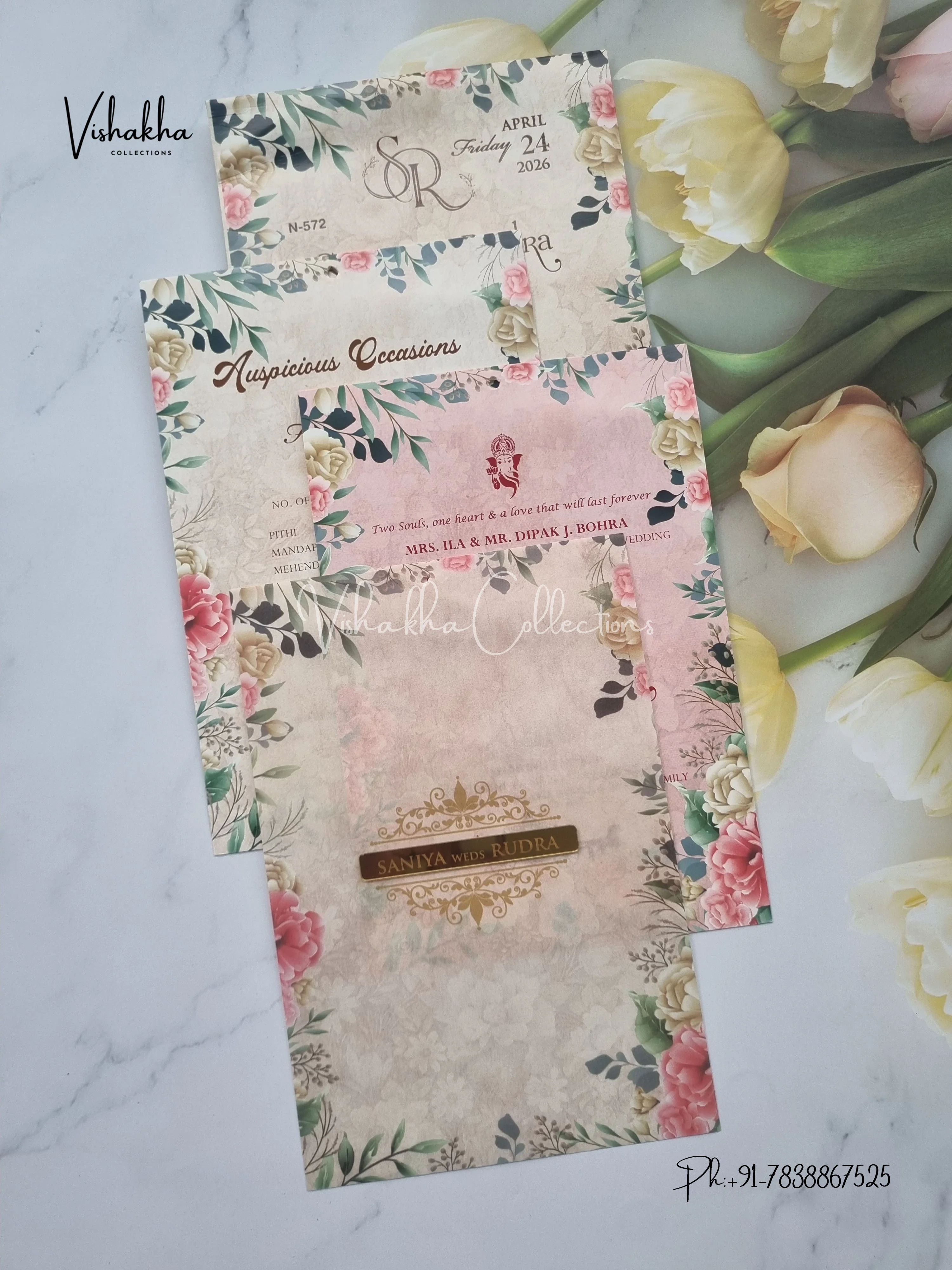 Flower Hindu Muslim Christian Sikh Vellum Paper invitation Cards VN-572 - Image 3