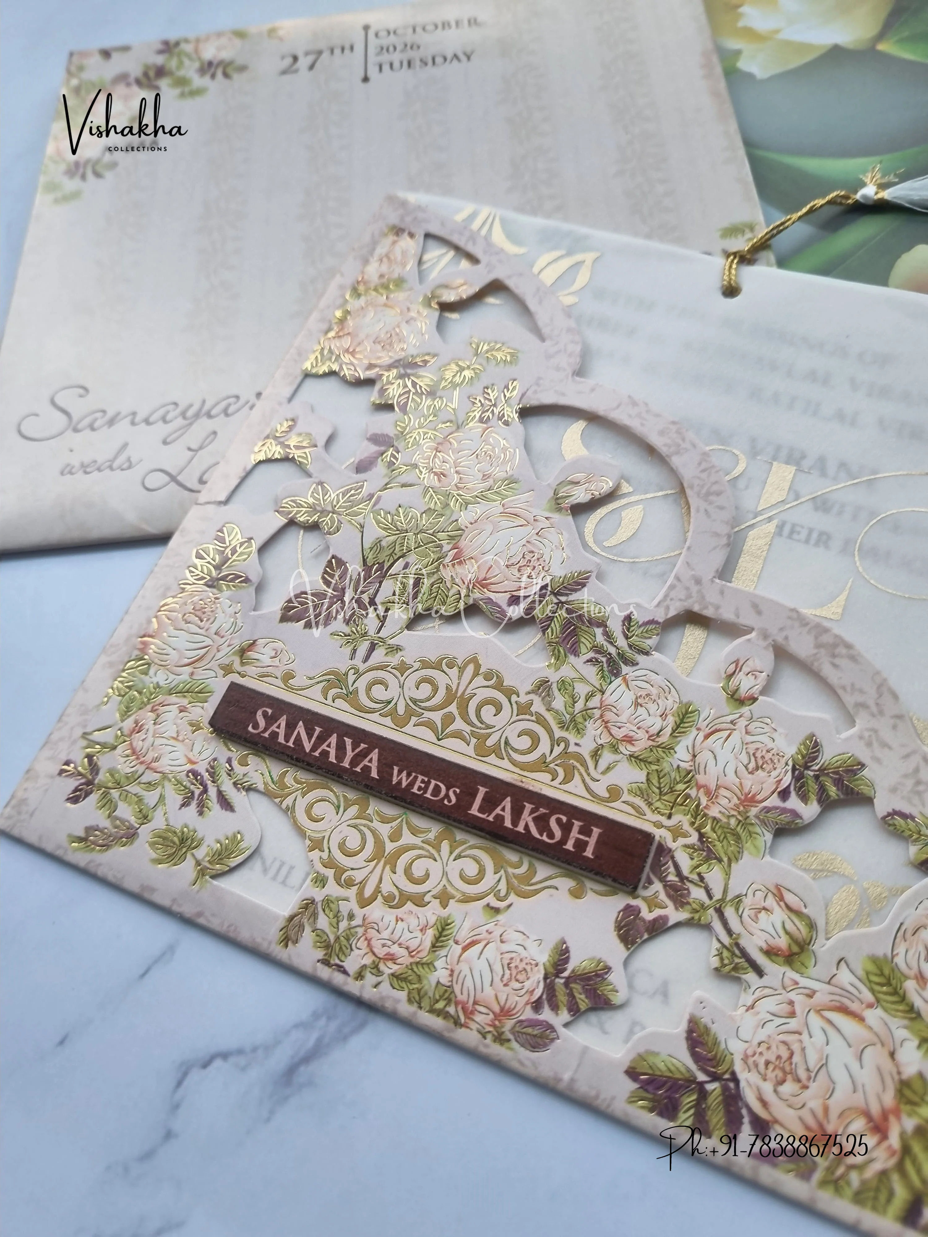 Flower Hindu Muslim Christian Sikh Vellum Paper invitation Cards VN-666 - Image 2