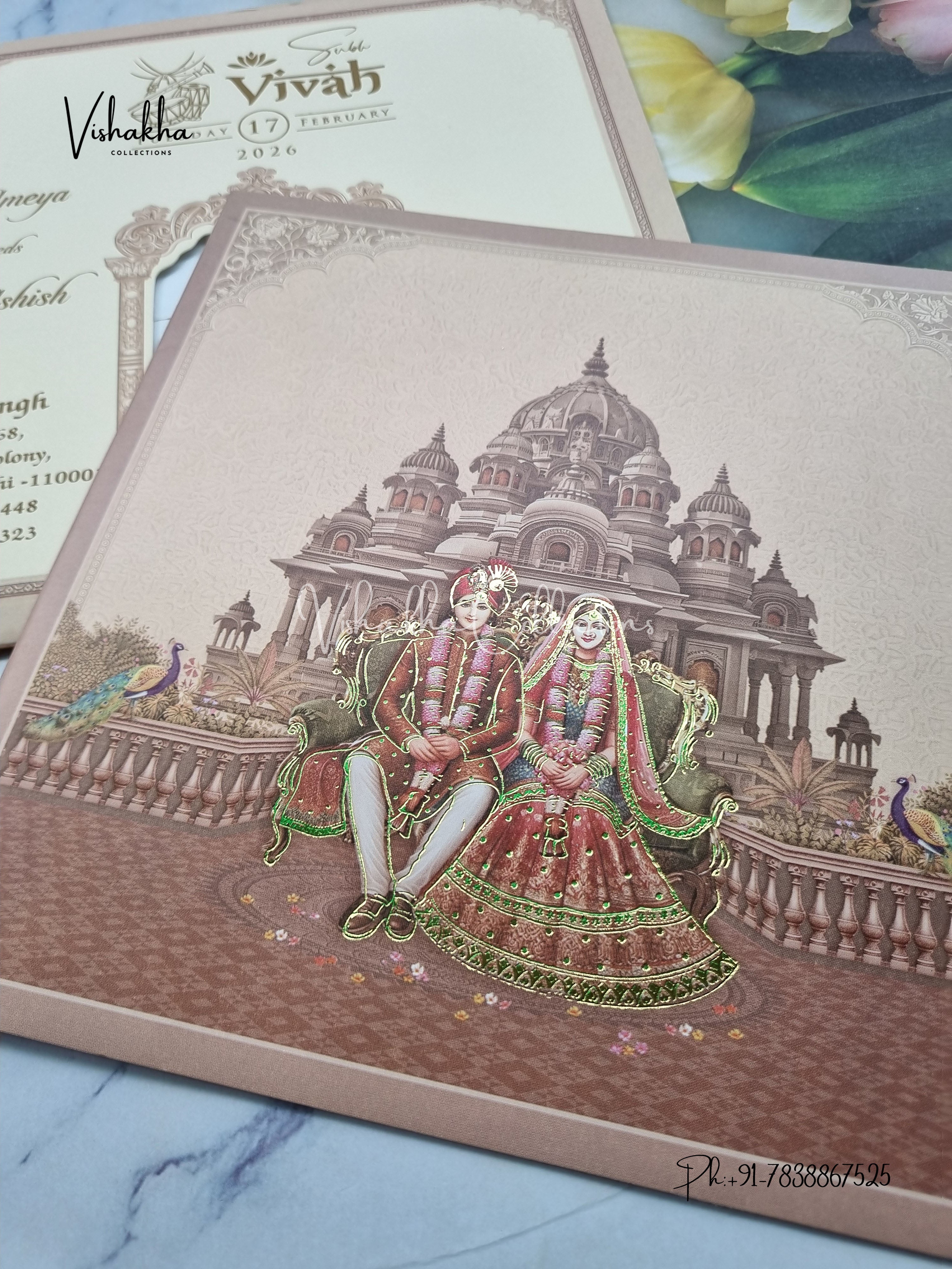 Ganesh Ji Dulah Dulhan Hindu Light Brown Colored invitation Cards NA-1125-166 - Image 2