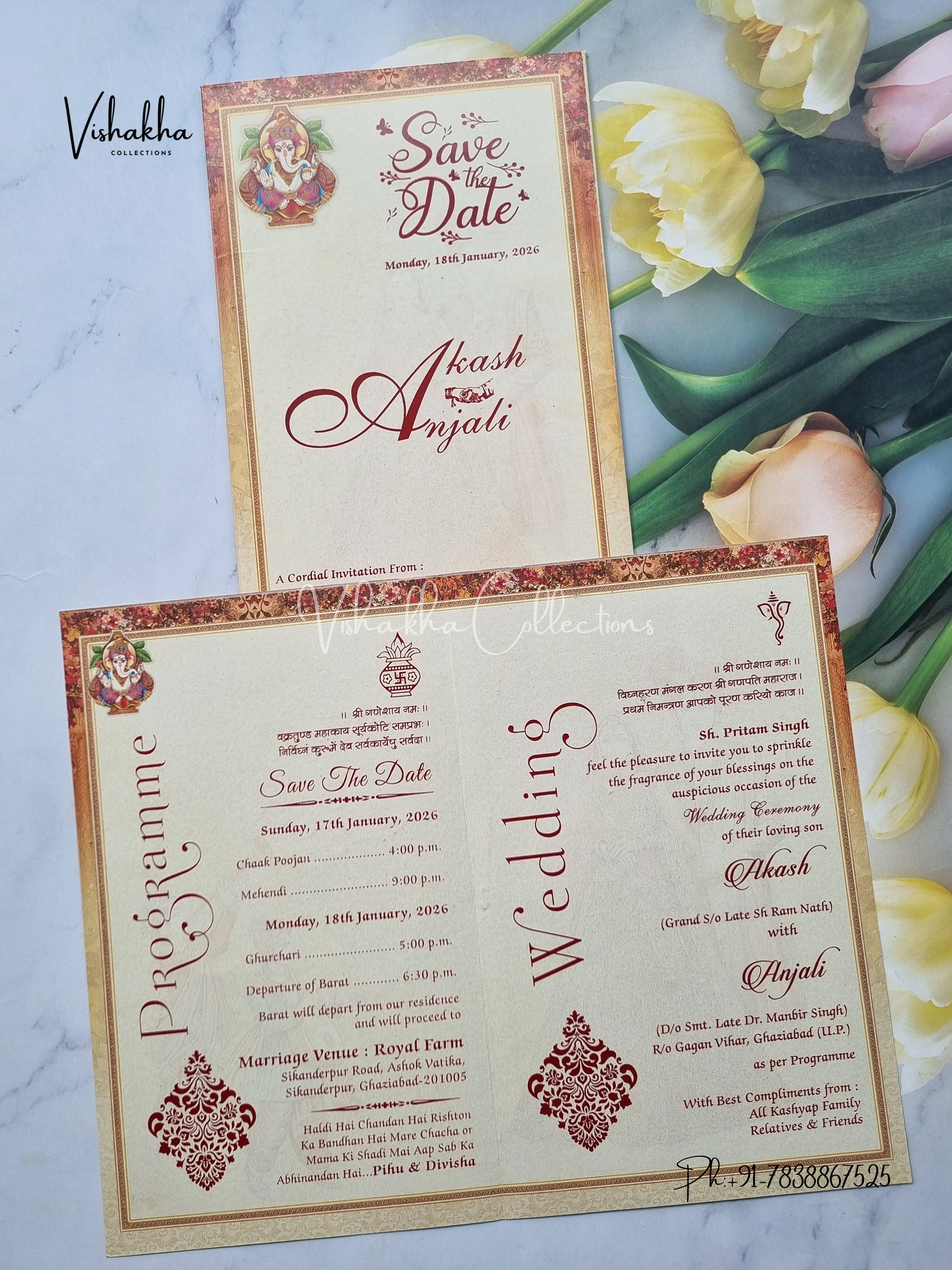 Ganesh Ji Dulah Dulhan Hindu Multicolor Colored invitation Cards NA-1125-144 - Image 3