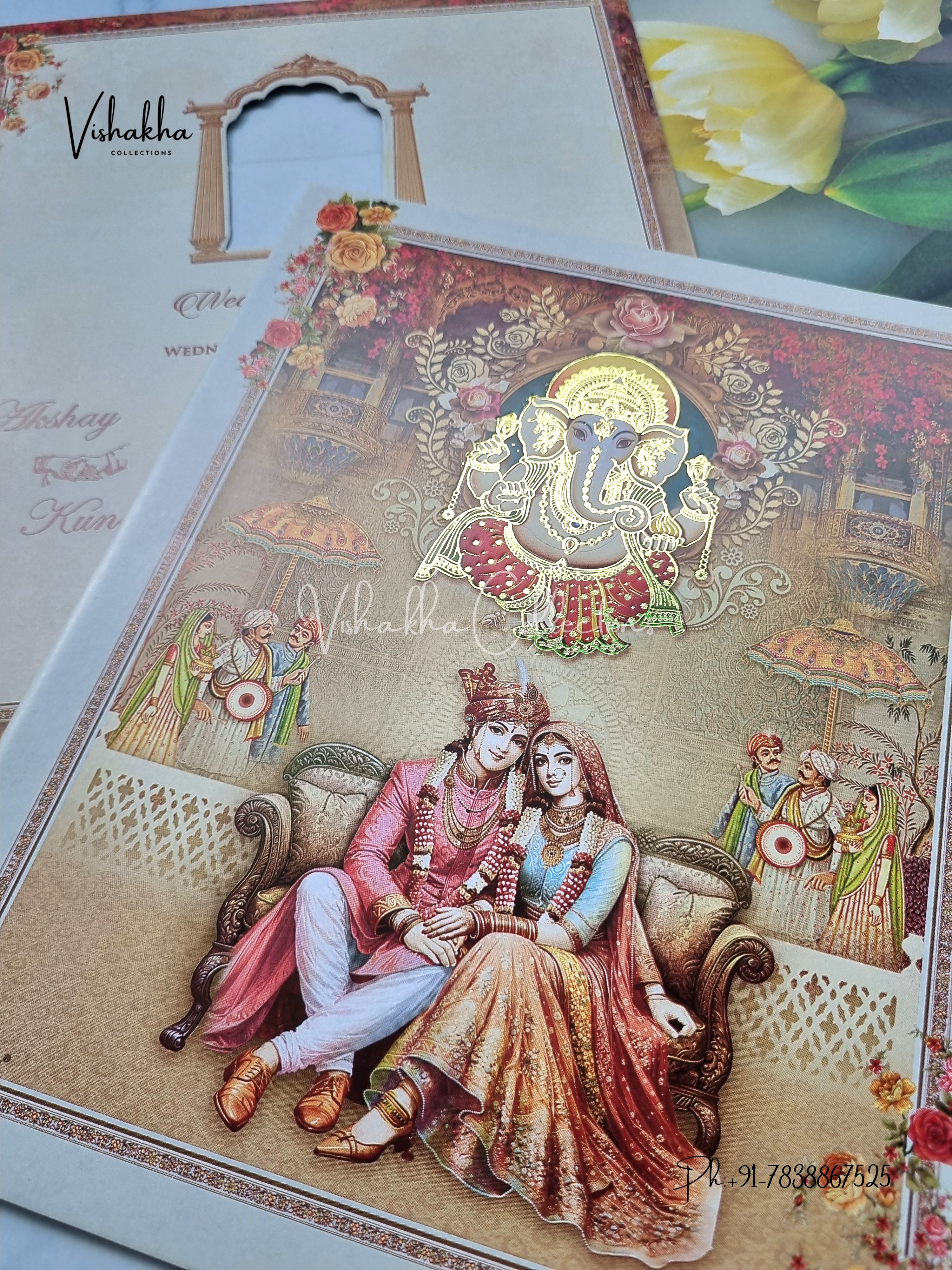 Ganesh Ji Dulah Dulhan Hindu Multicolor Colored invitation Cards NA-1125-186 - Image 2