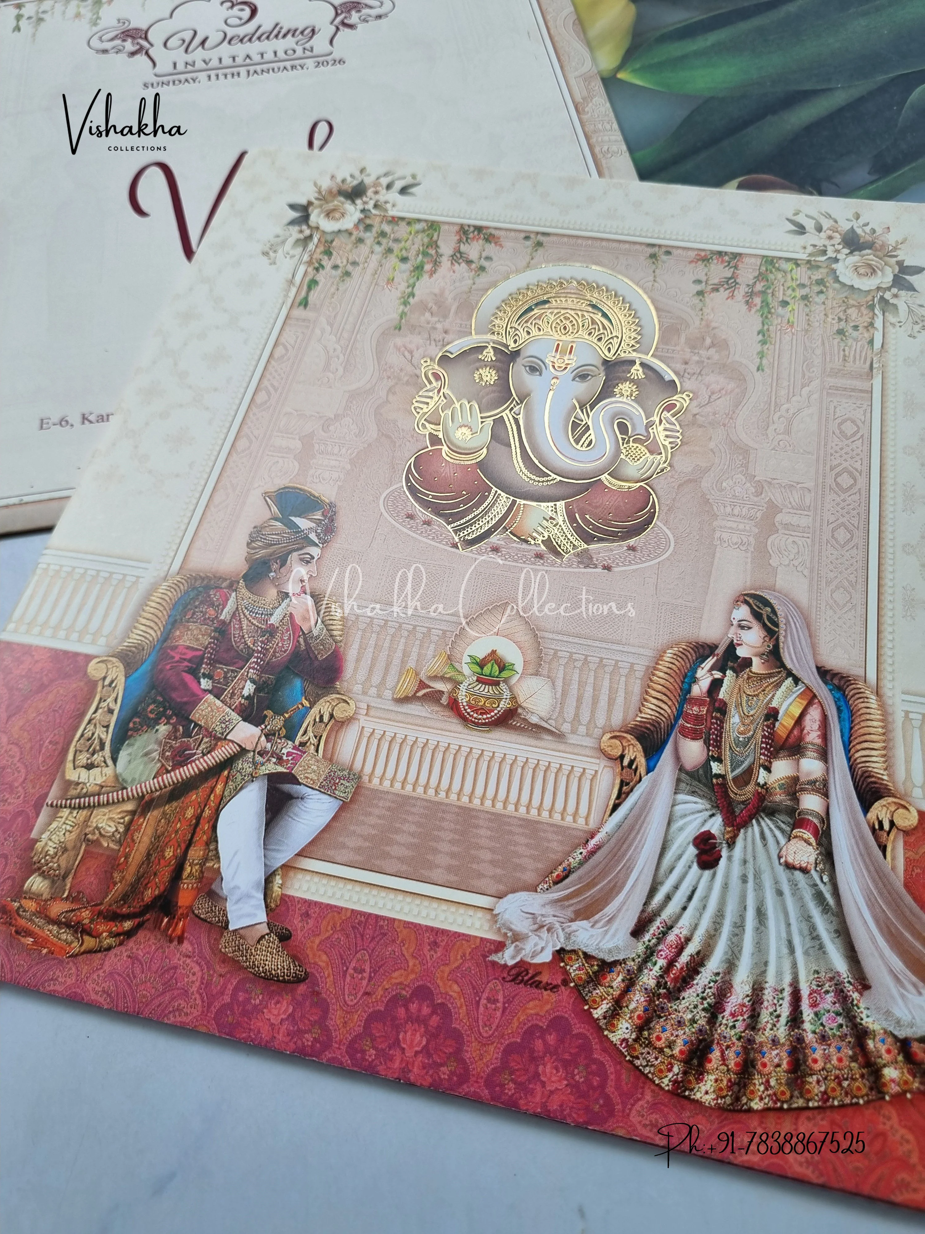 Ganesh Ji Dulah Dulhan Hindu Pink and Brown Colored invitation Cards NA-1125-22 - Image 2