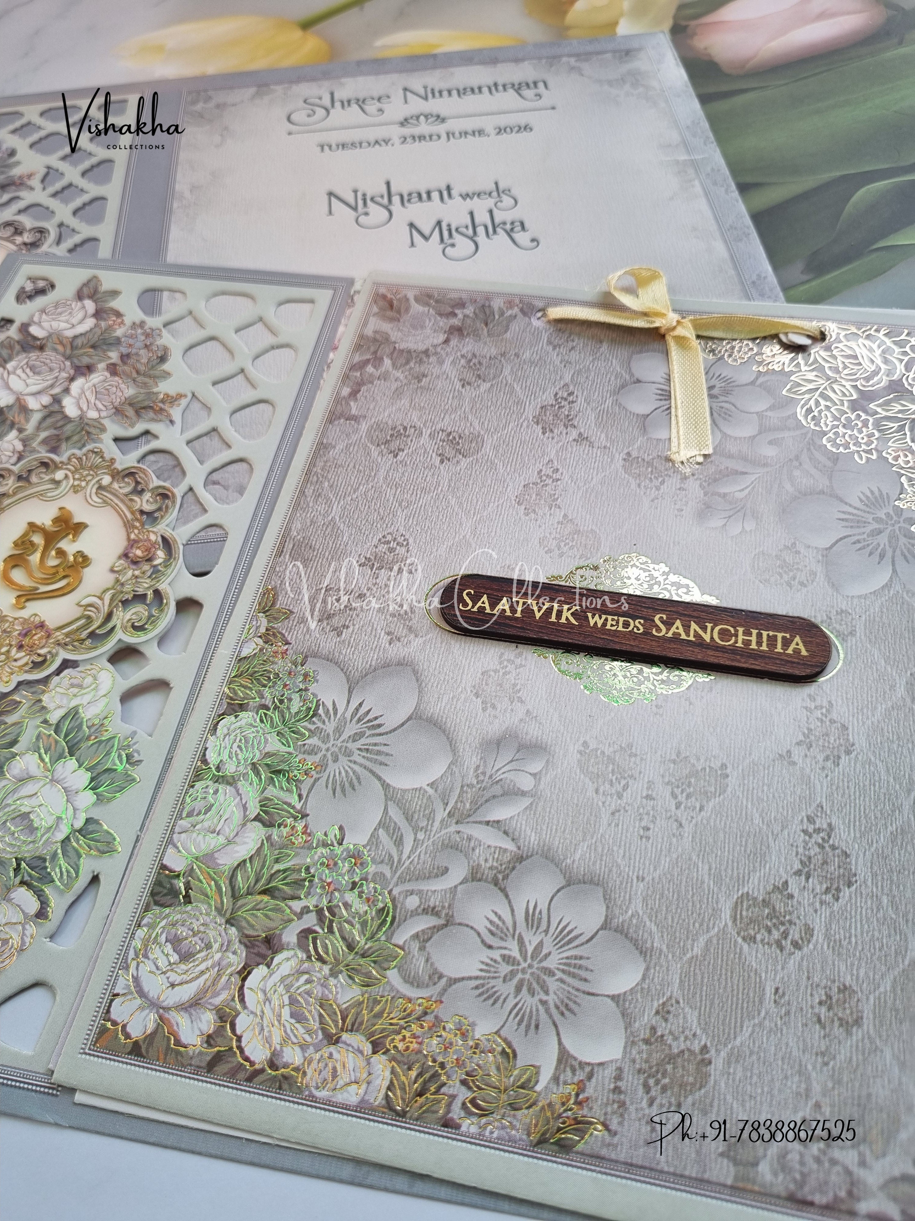 Ganesh Ji Flower Hindu Sikh invitation Cards CR-8040 - Image 2