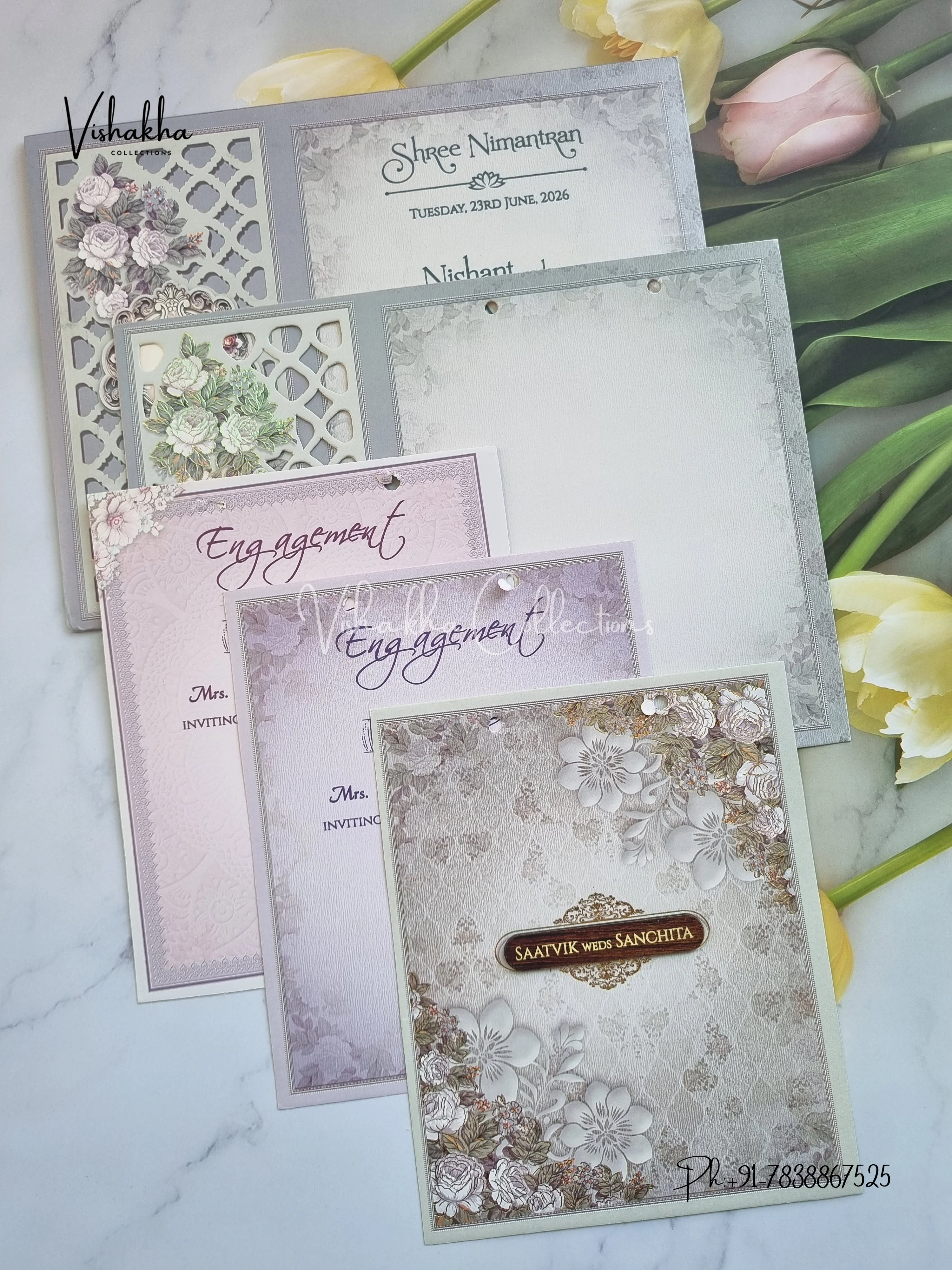 Ganesh Ji Flower Hindu Sikh invitation Cards CR-8040 - Image 3