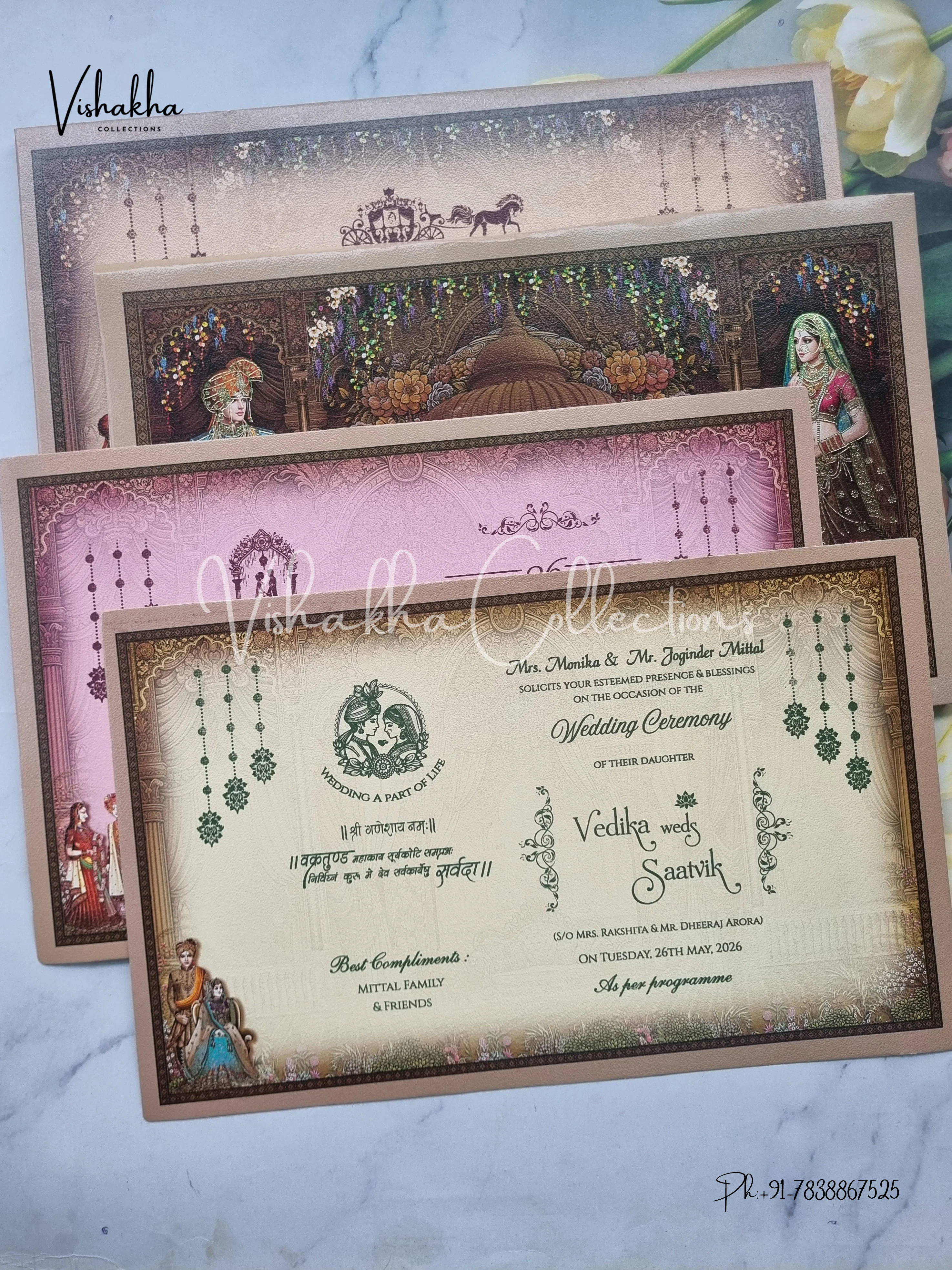 Hathi Ganesh Ji Dulah Dulhan Hindu Jain Sikh Padded invitation Cards CR-7095 - Image 3