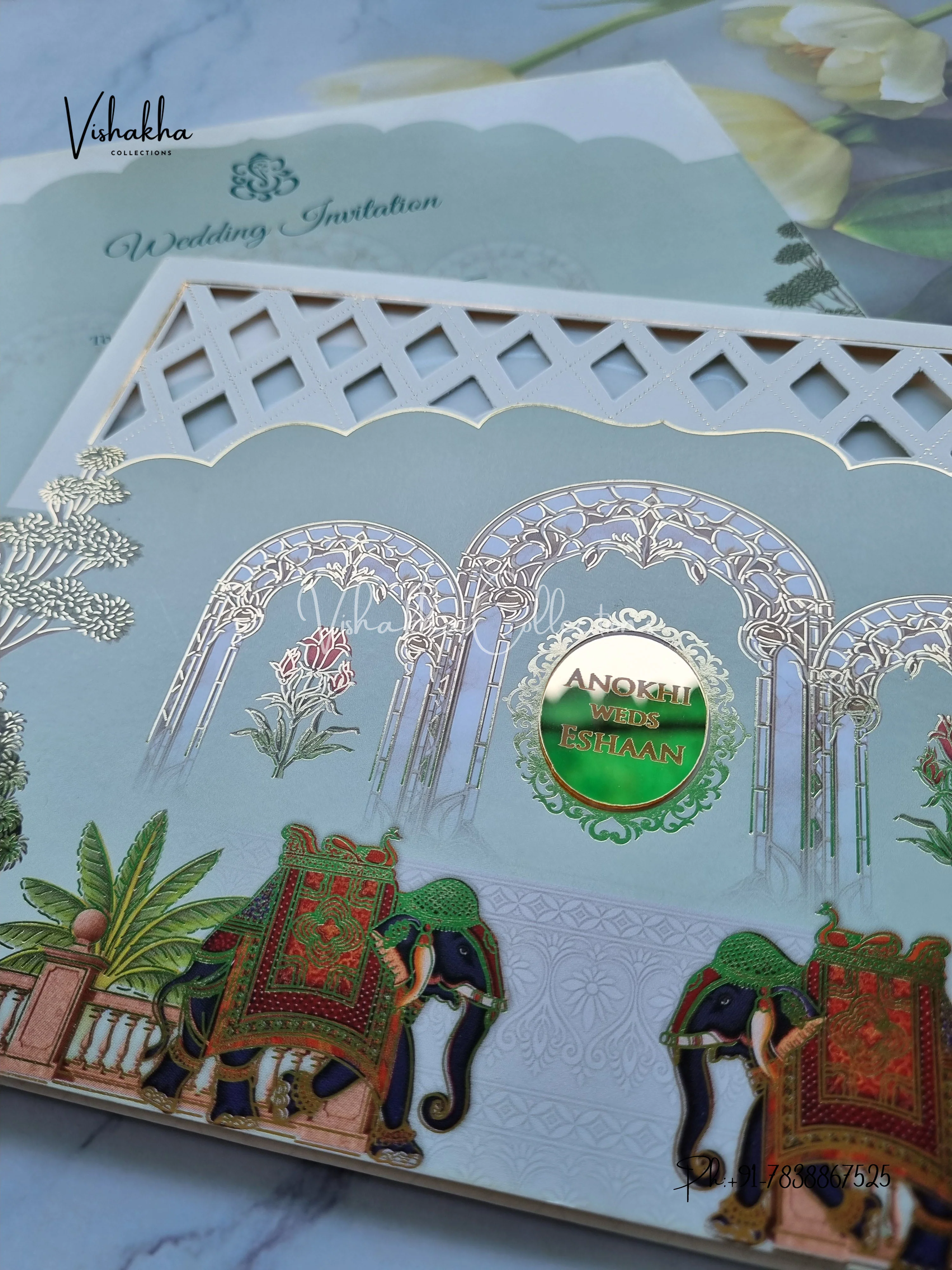 Hathi Hindu Jain Sikh Colored invitation Cards CC-3679 - Image 2