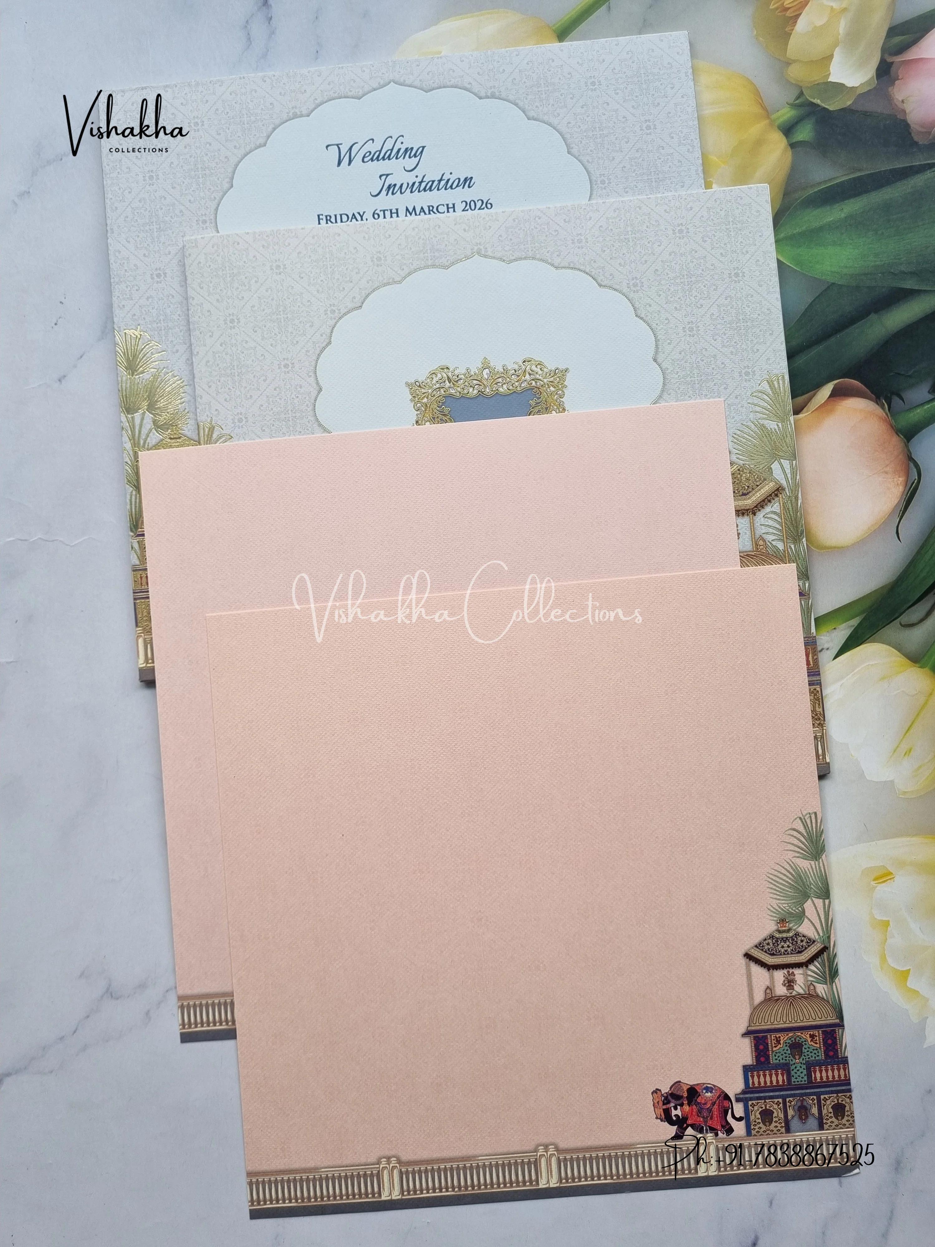Hathi Hindu Muslim Christian Sikh Colored invitation Cards LN-745 - Image 3