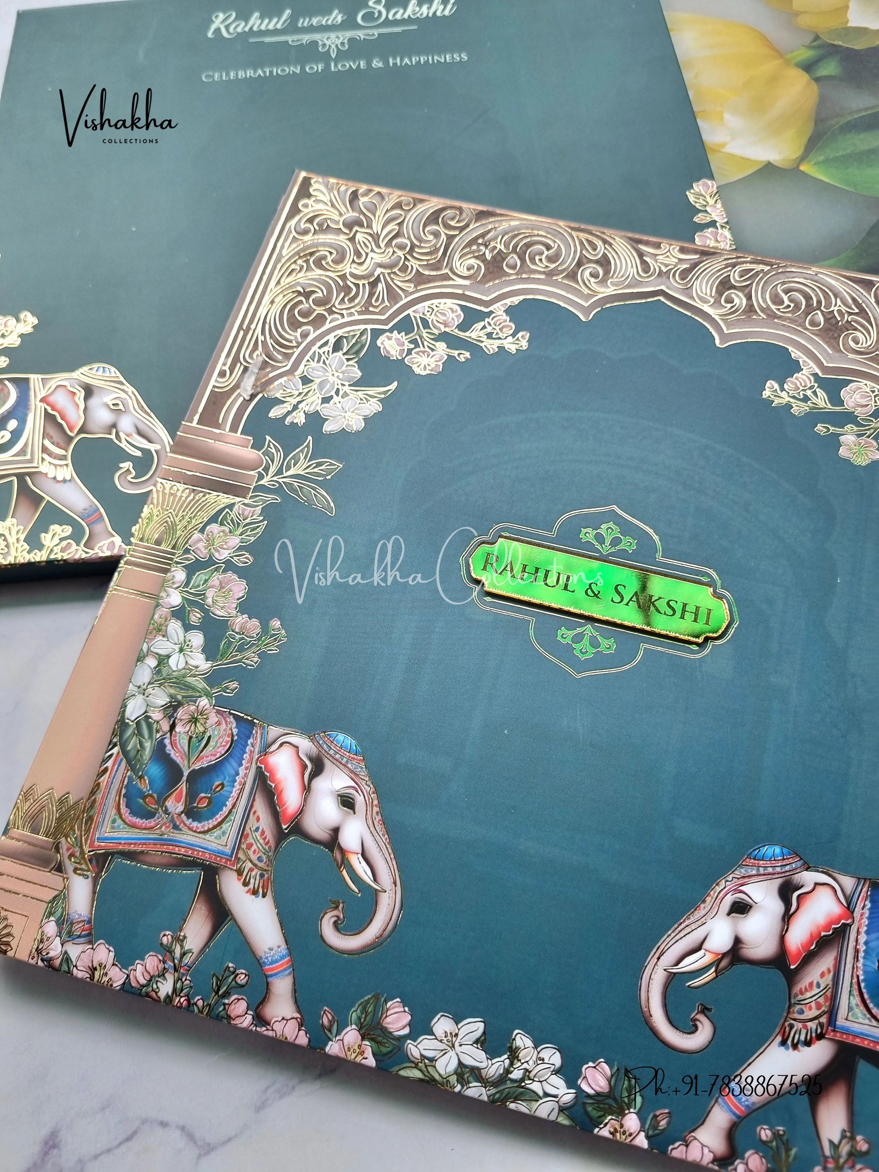 Hathi Hindu Muslim Christian Sikh Padded aqua green Colored invitation Cards SK-3522 - Image 2