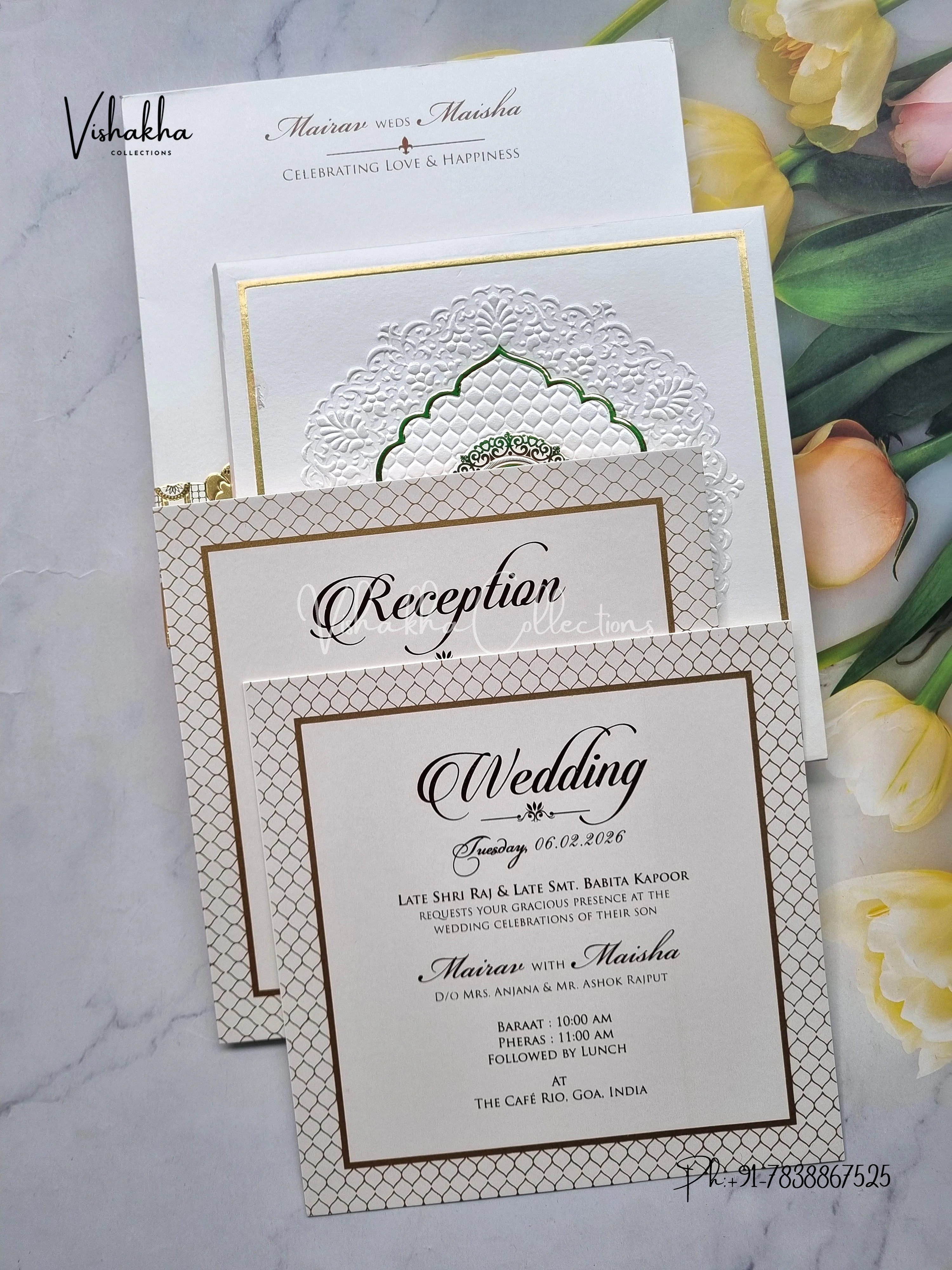 Hathi Hindu Muslim Christian Sikh Padded white Colored invitation Cards SK-3530 - Image 3