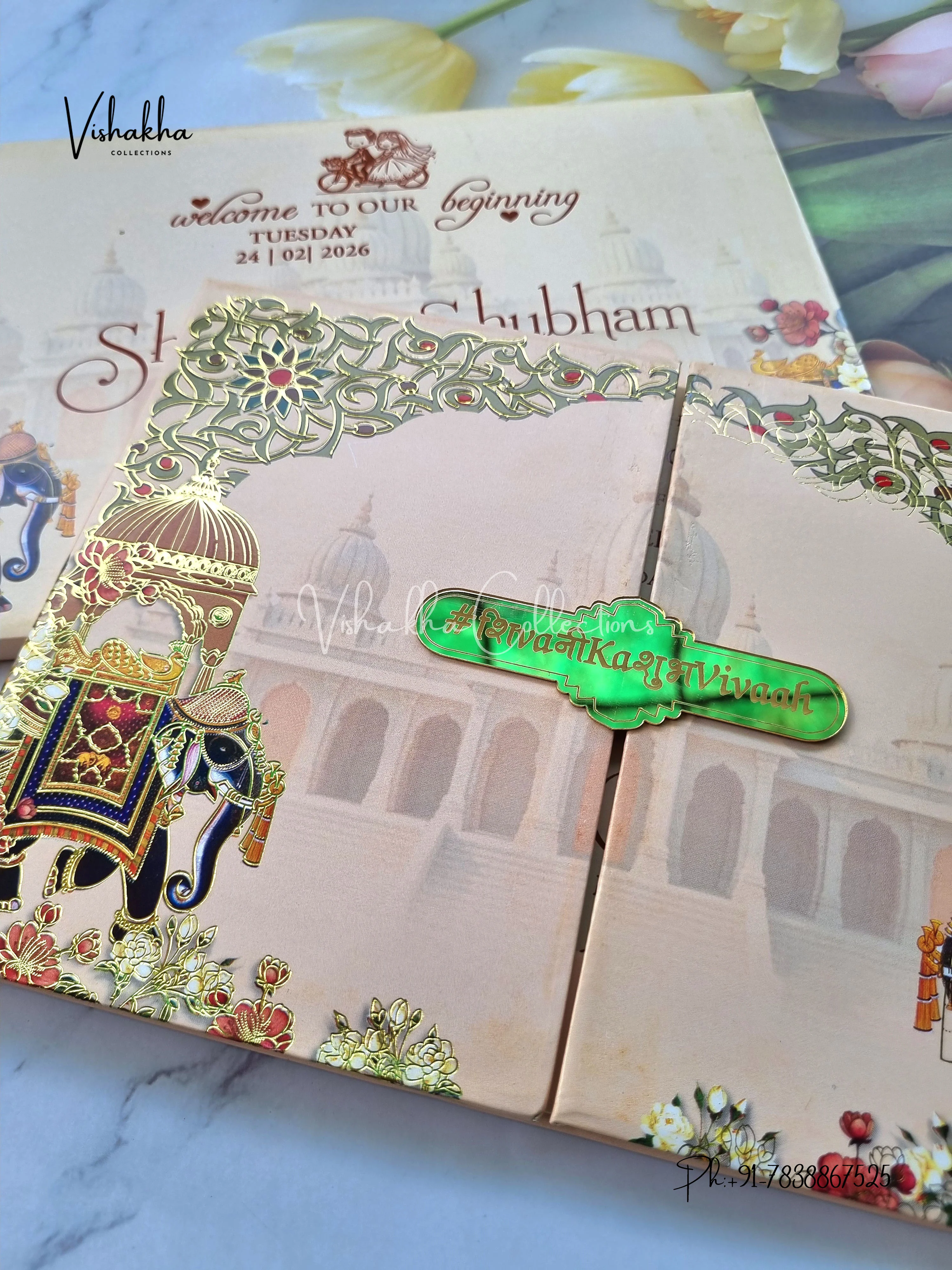 Hathi Hindu Sikh Padded invitation Cards ATS-205 - Image 2