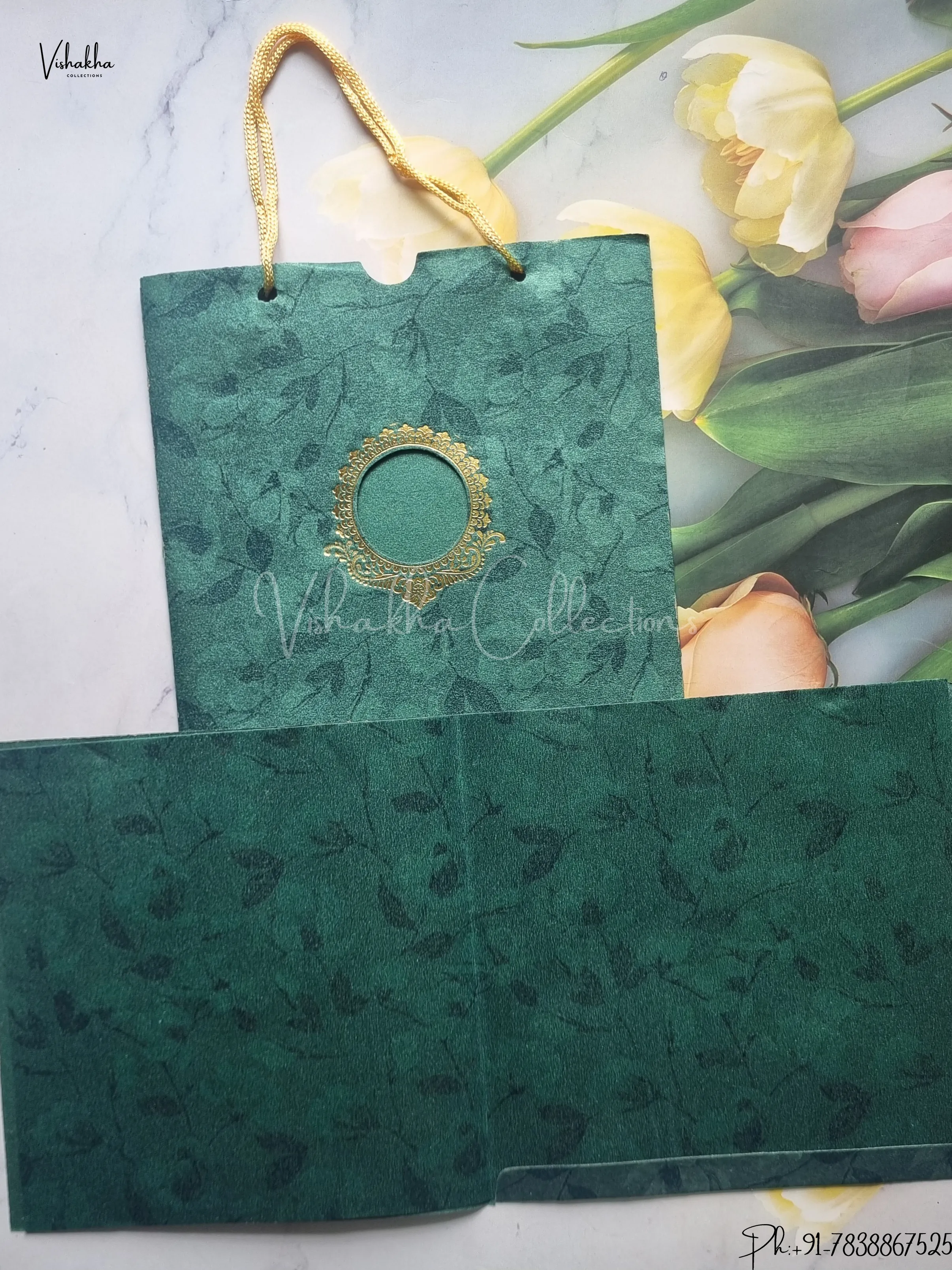 Hindu Muslim Christian Jain Sikh Carry Bag Dark Green Colored wedding invitation Cards GS-113 - Image 2