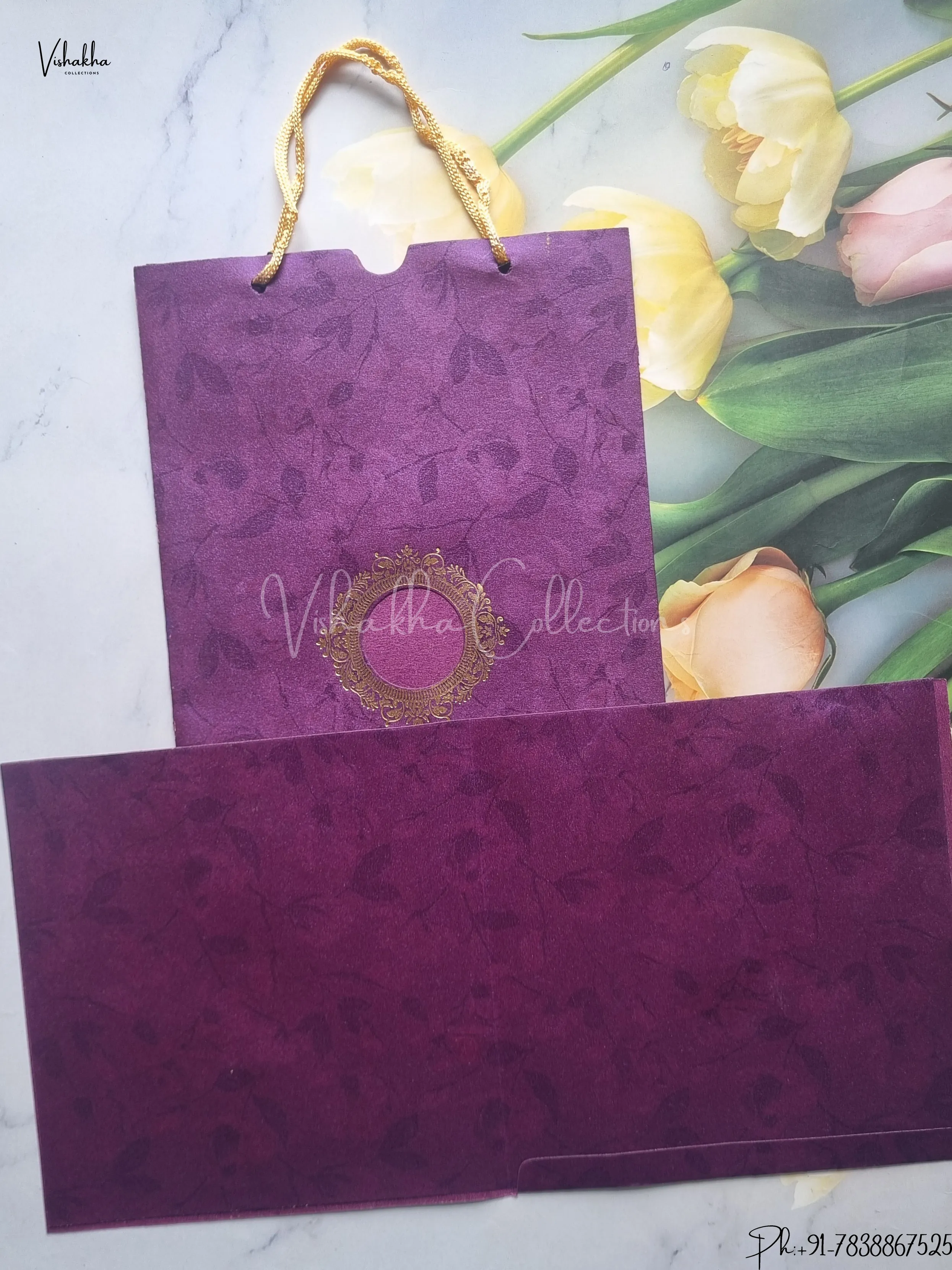 Hindu Muslim Christian Jain Sikh Carry Bag Purple Colored wedding invitation Cards GS-112 - Image 2