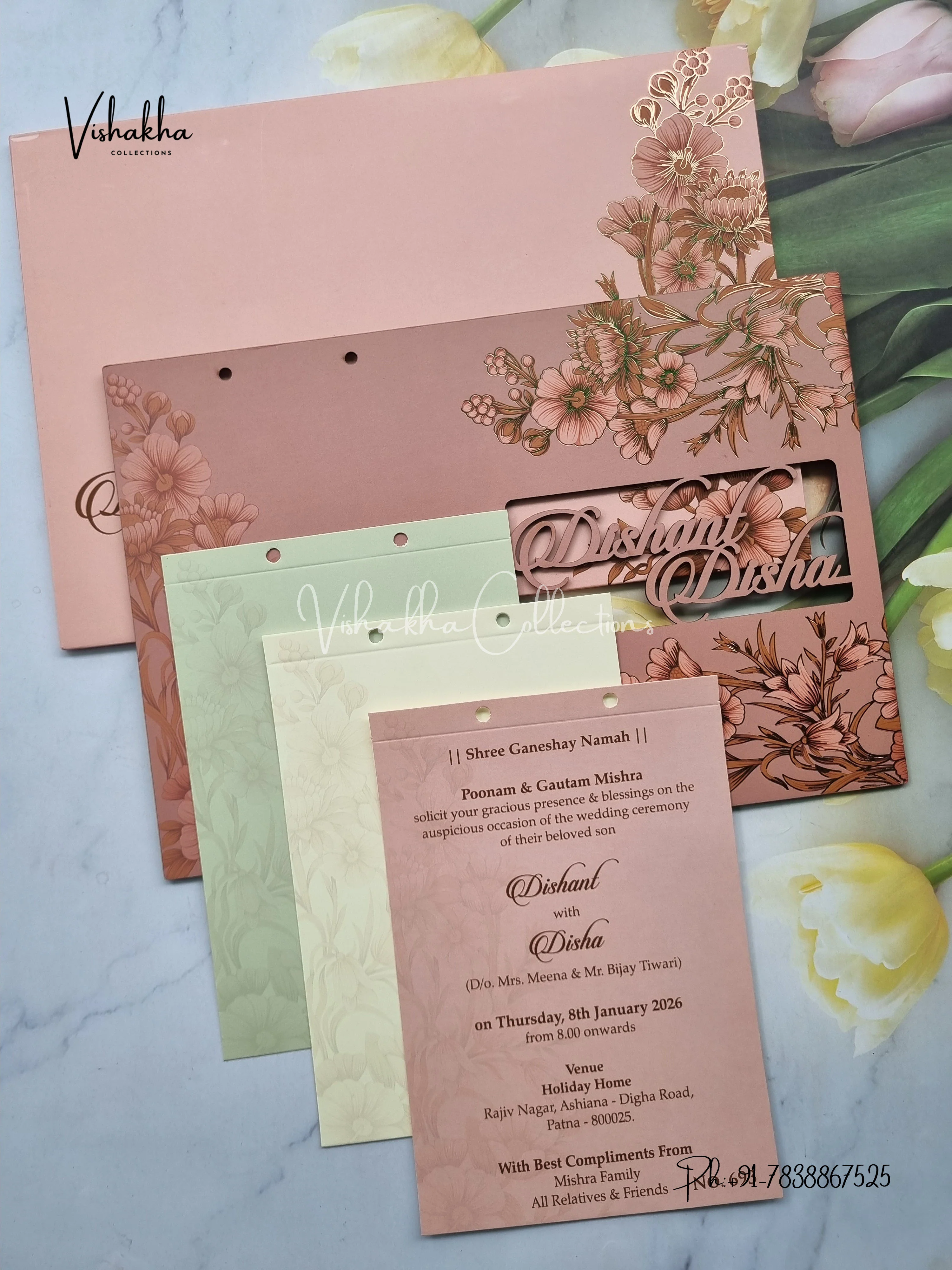 Hindu Muslim Christian Sikh MDF Board Laser Cut Named MDF Laser Cut Colored invitation Cards LN-693 - Image 3