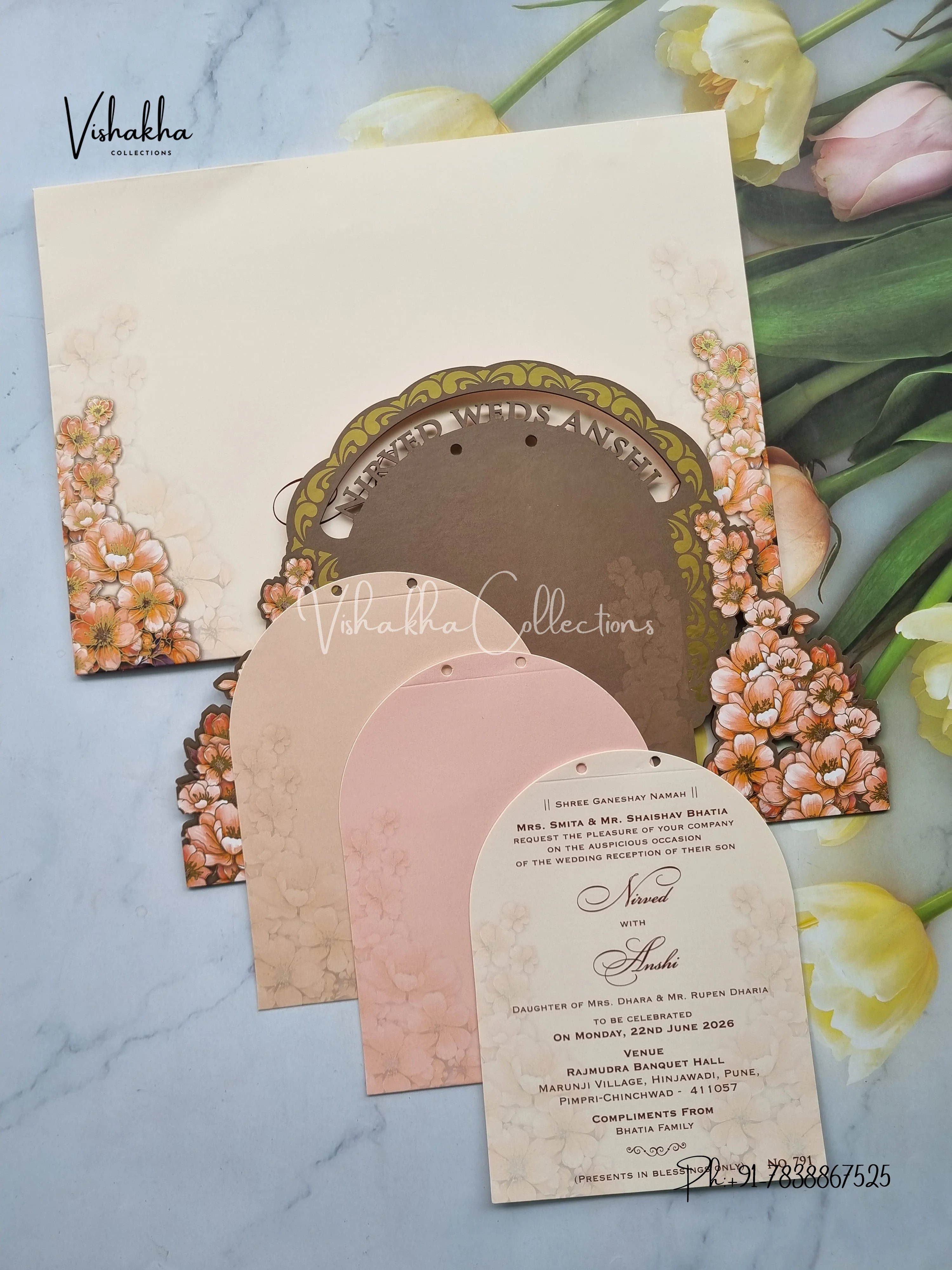 Hindu Muslim Christian Sikh MDF Board Laser Cut Named MDF Laser Cut Colored invitation Cards LN-791 - Image 3