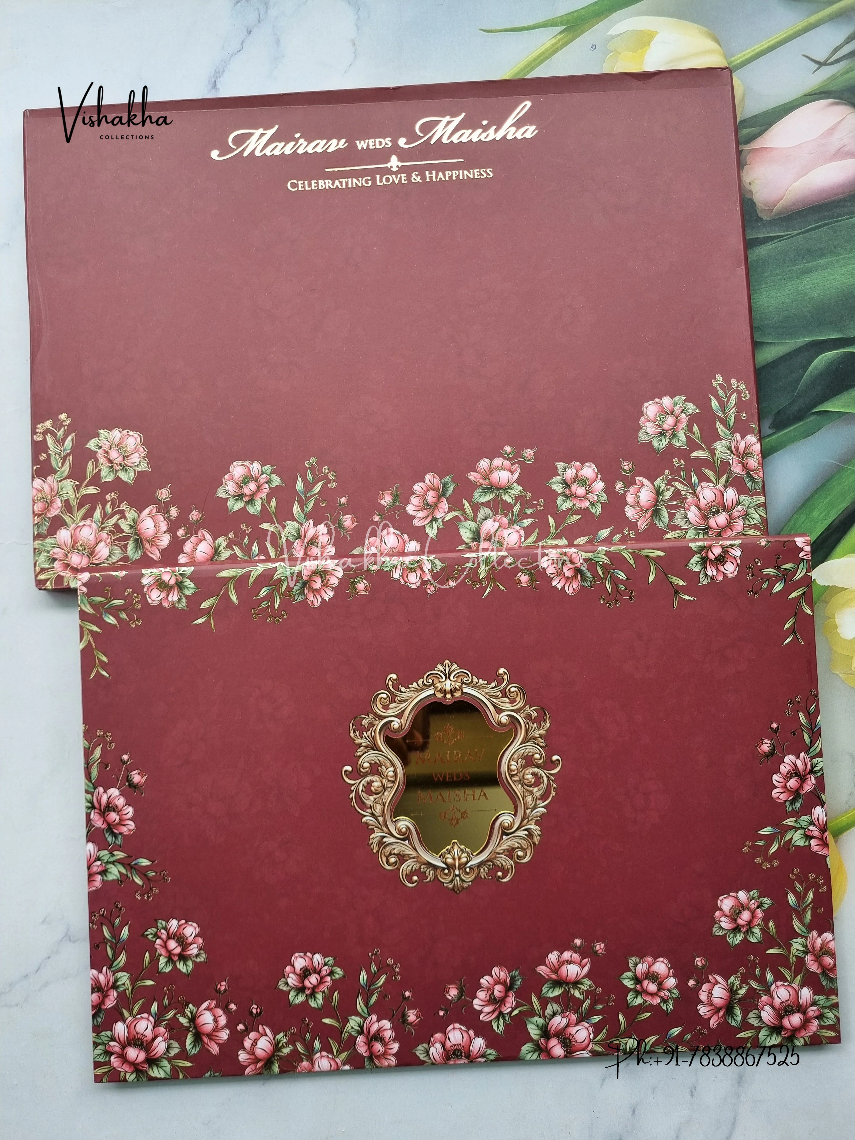 Hindu Muslim Christian Sikh Padded dark mehroon Colored invitation Cards SK-3460
