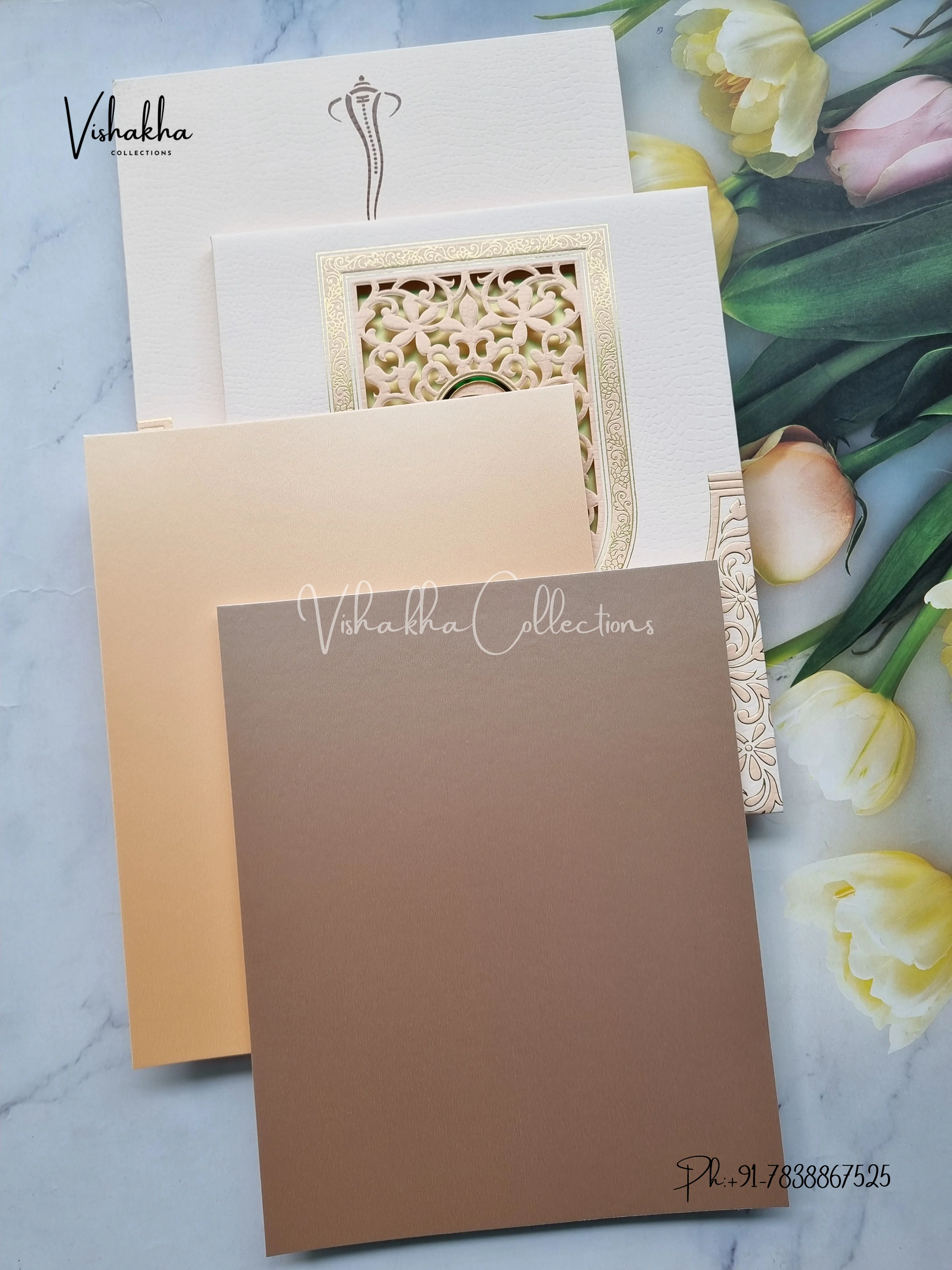 Hindu Muslim Christian Sikh Padded Laser Cut Colored invitation Cards LN-881 - Image 3