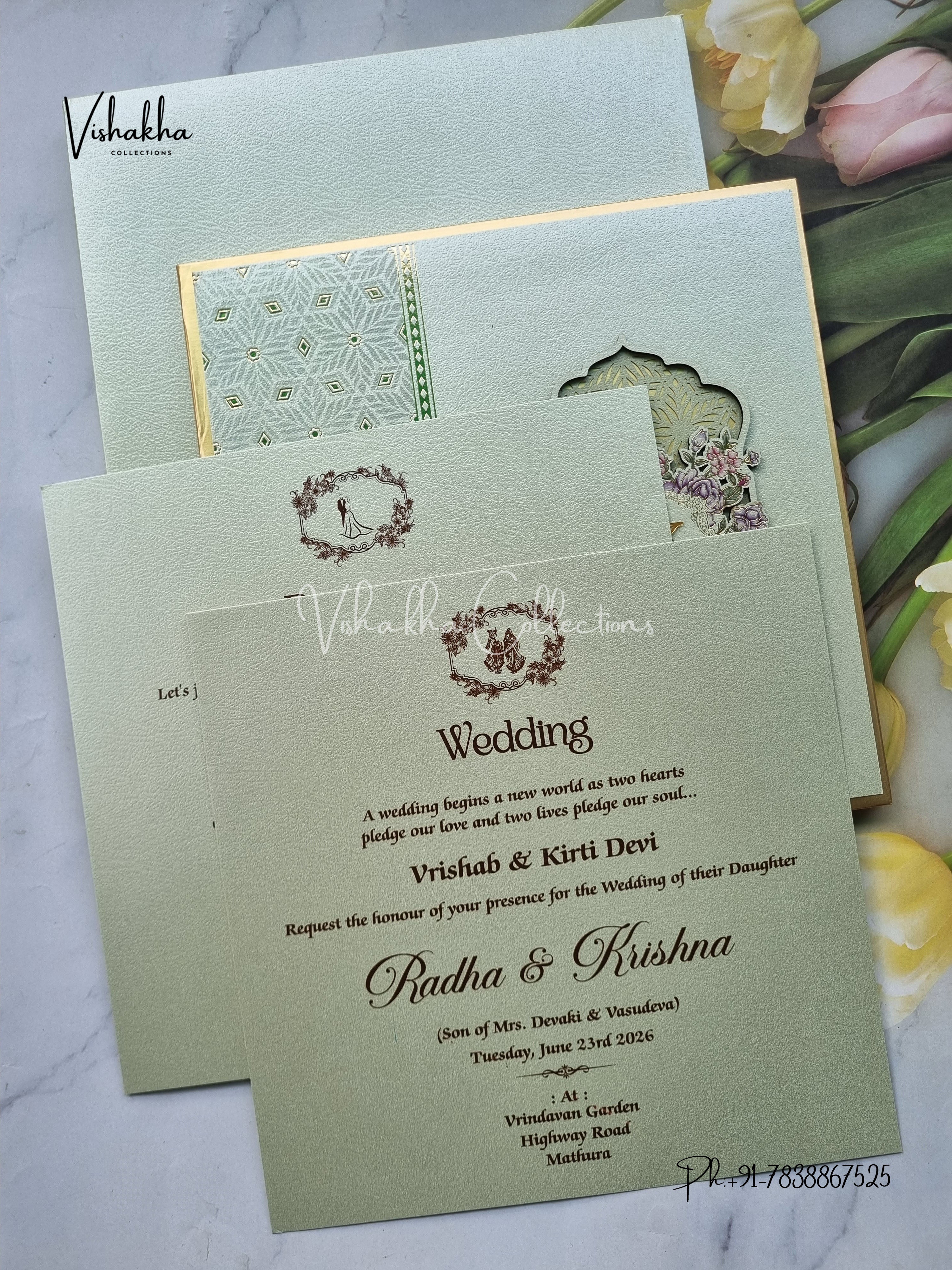Hindu Muslim Christian Sikh Padded MDF Board Laser Cut Colored invitation Cards SN-144 - Image 3