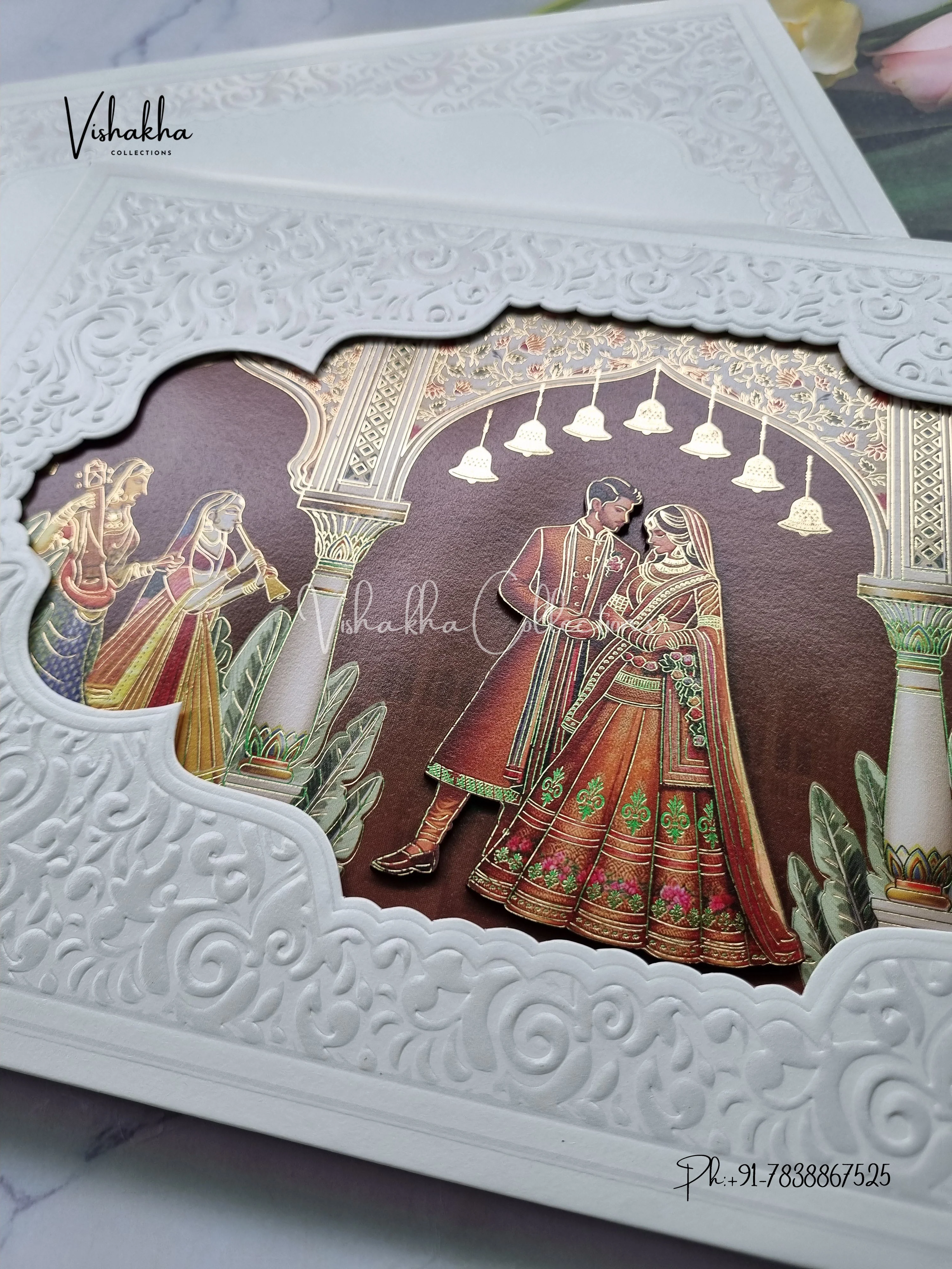 Hindu Muslim Christian Sikh Padded MDF Board Laser Cut white and multi Colored invitation Cards SK-3468 - Image 2