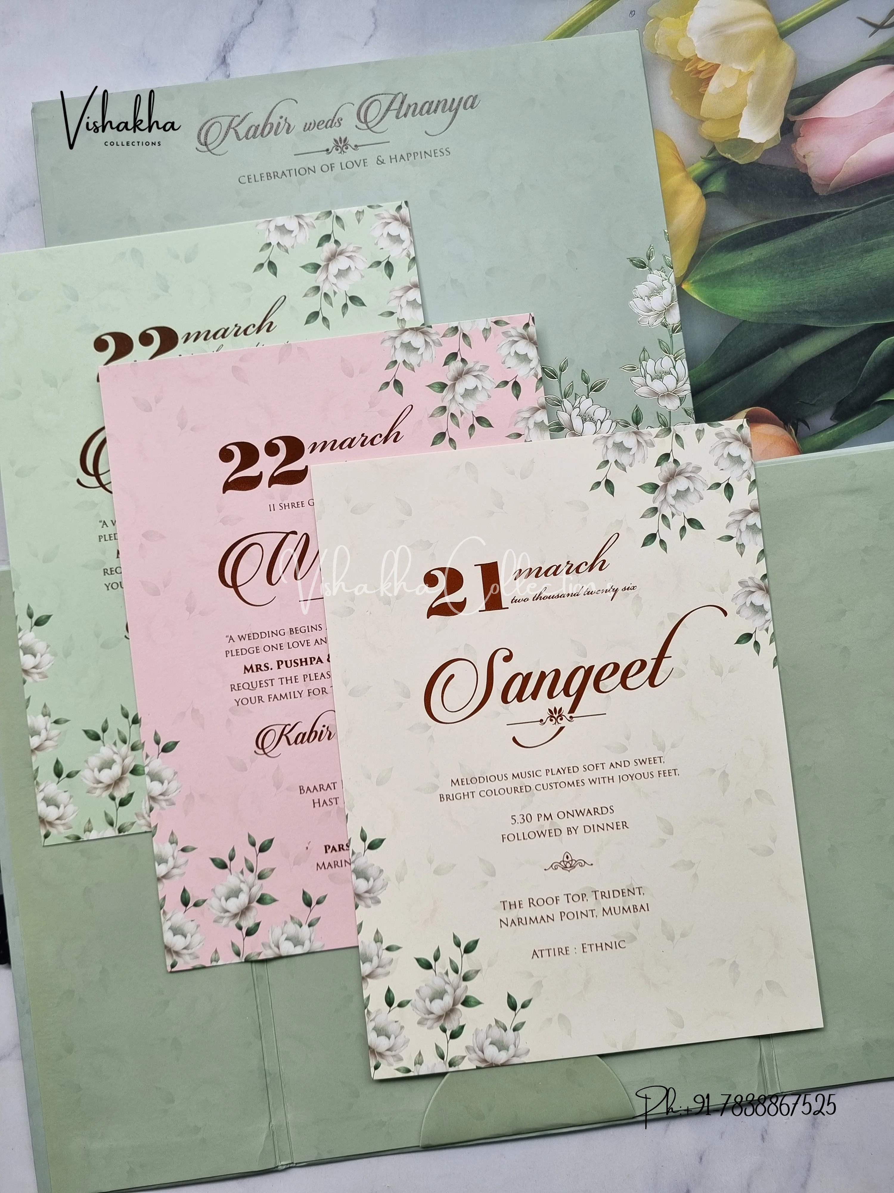 Hindu Muslim Christian Sikh Padded pista green Colored invitation Cards SK-3493 - Image 3