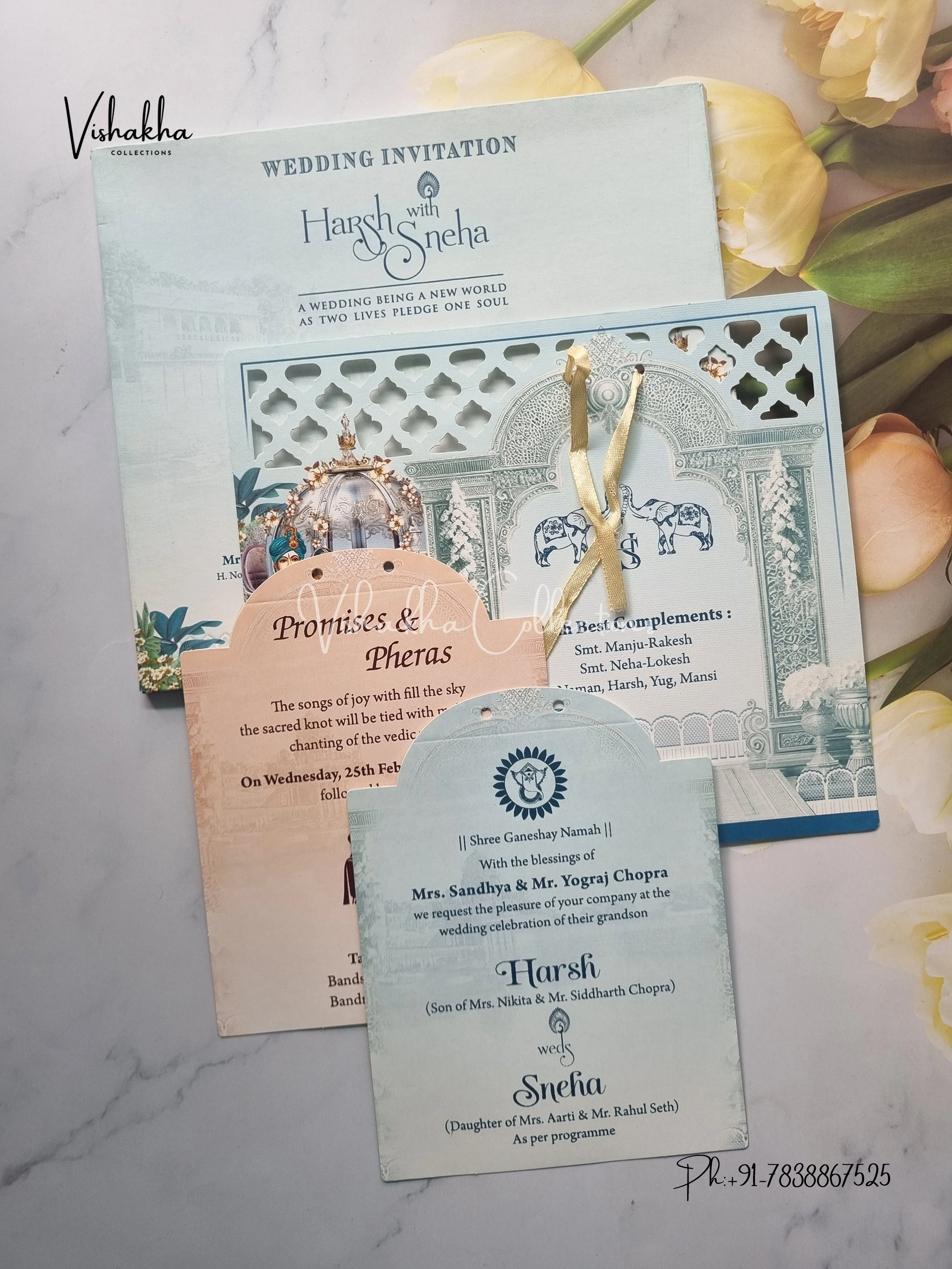 Paper Laser Cut Semi Box Dulah Dulhan Hindu Sikh Laser Cut invitation Cards EJ-5189 - Image 3