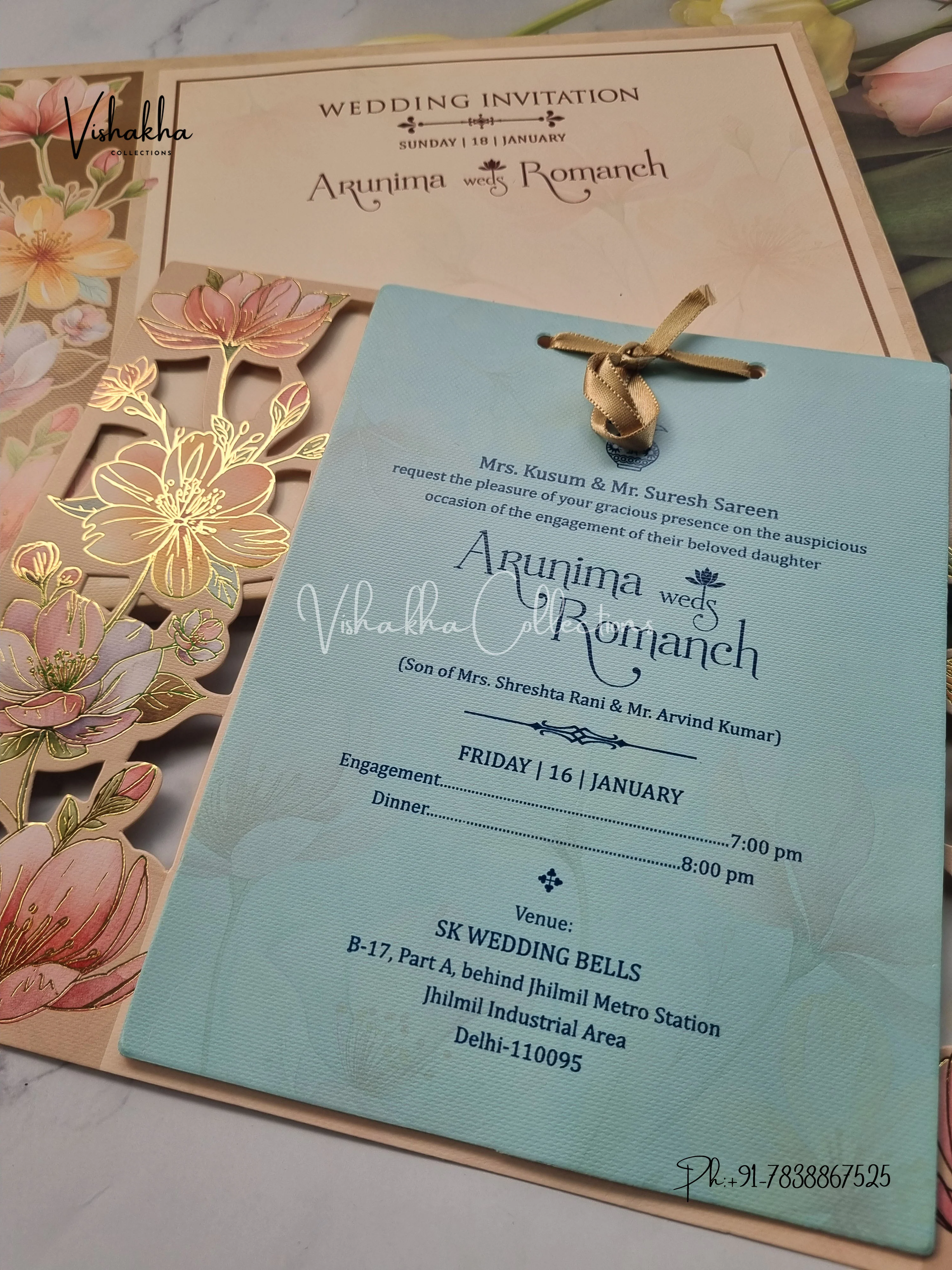 Paper Laser Cut Semi Box Flower Hindu Muslim Christian Sikh invitation Cards EJ-5027 - Image 2