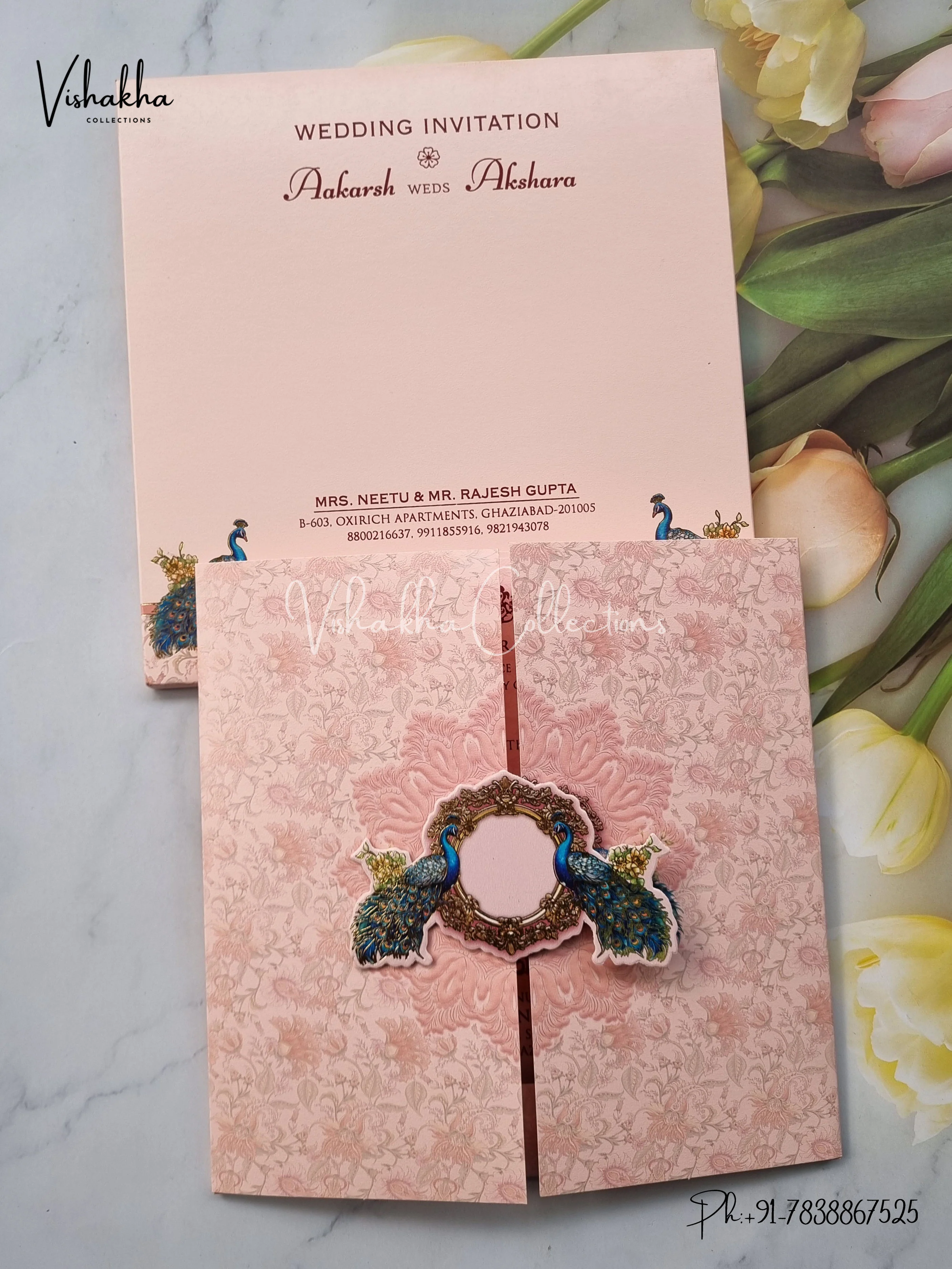 Peacock Hindu Sikh invitation Cards EJ-5309