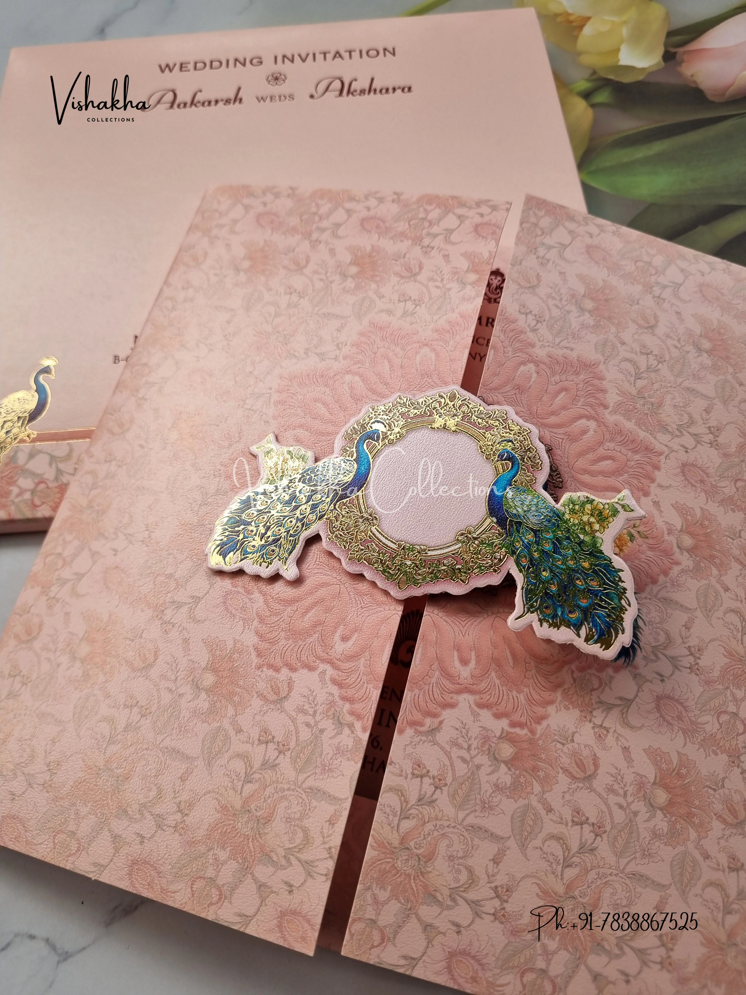 Peacock Hindu Sikh invitation Cards EJ-5309 - Image 2