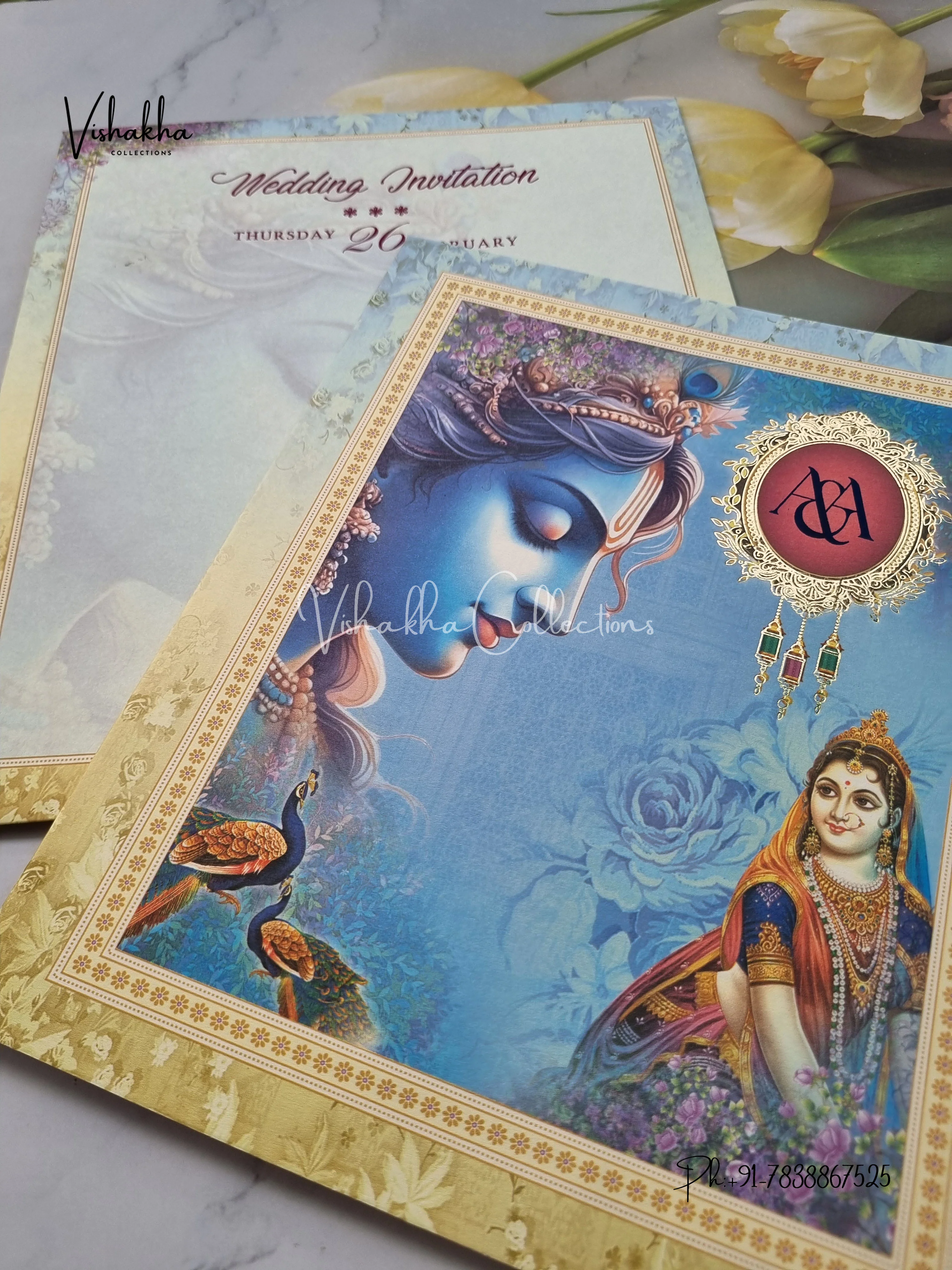 Radha Krishna Hindu invitation Cards EJ-5215 - Image 2