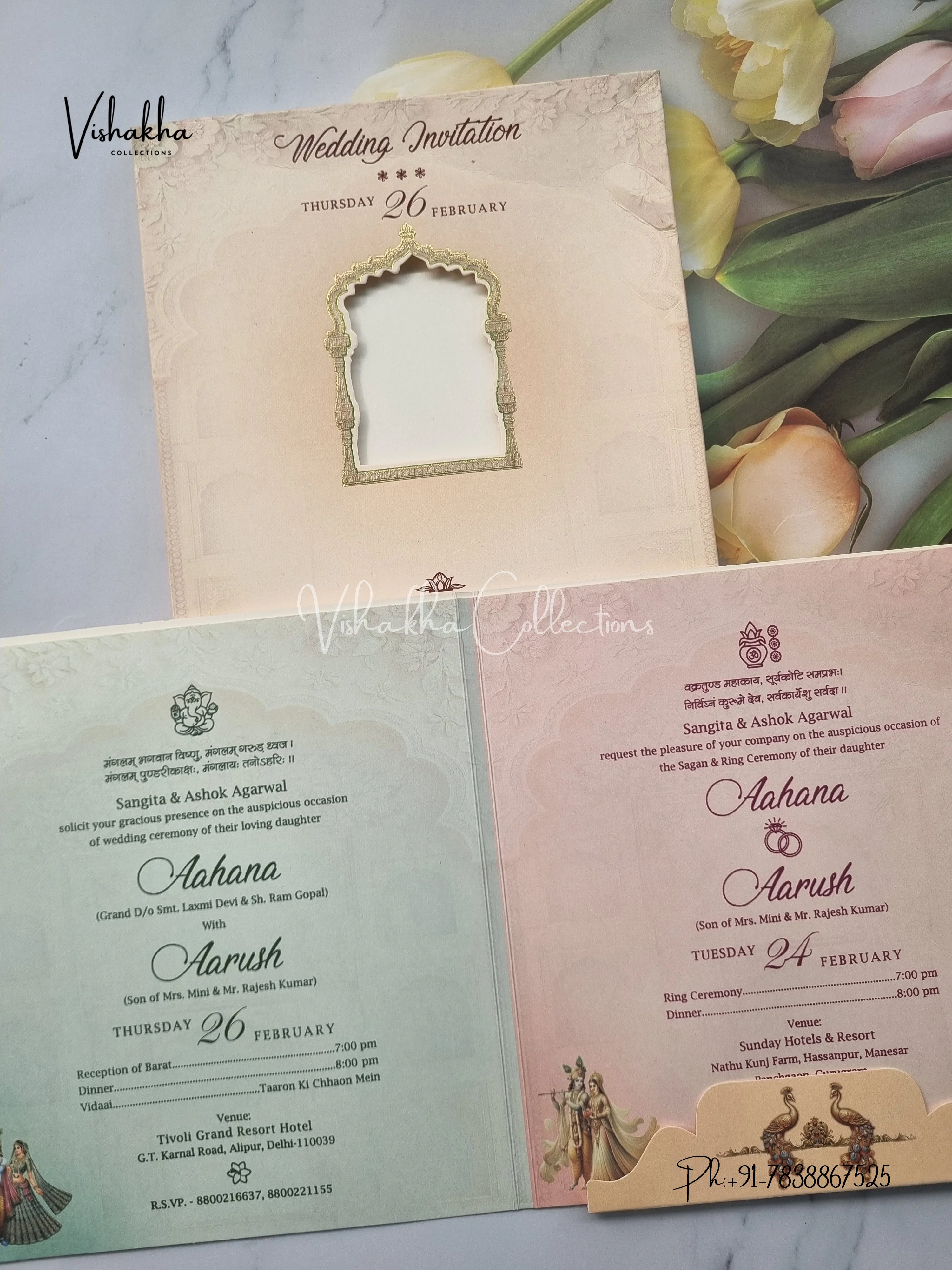 Radha Krishna Peacock Semi Box Hindu invitation Cards EJ-5173 - Image 3