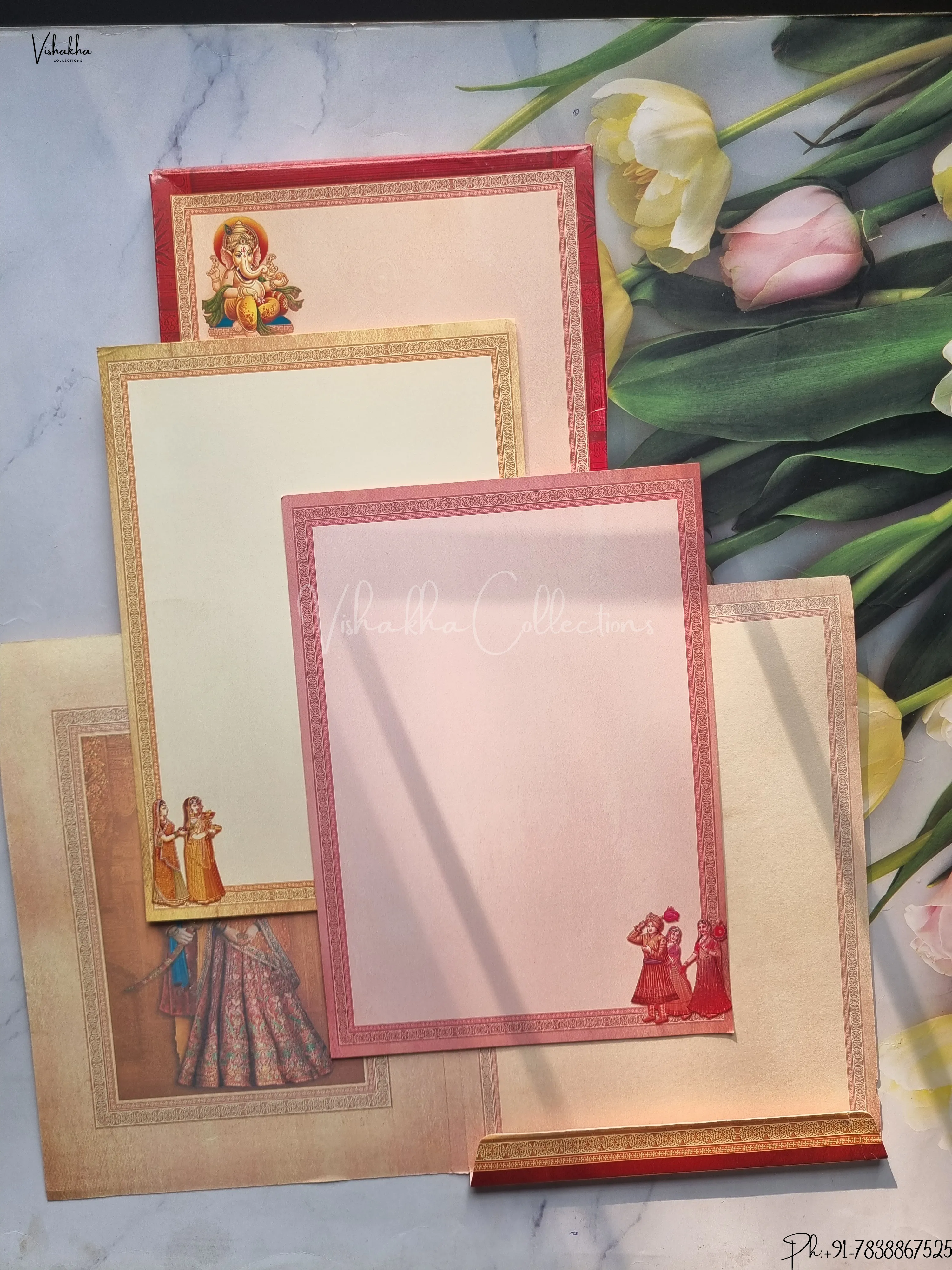 Radha Krishna Semi Box Ganesh Ji Dulah Dulhan Hindu Red Colored wedding invitation Cards GS-4825 - Image 2