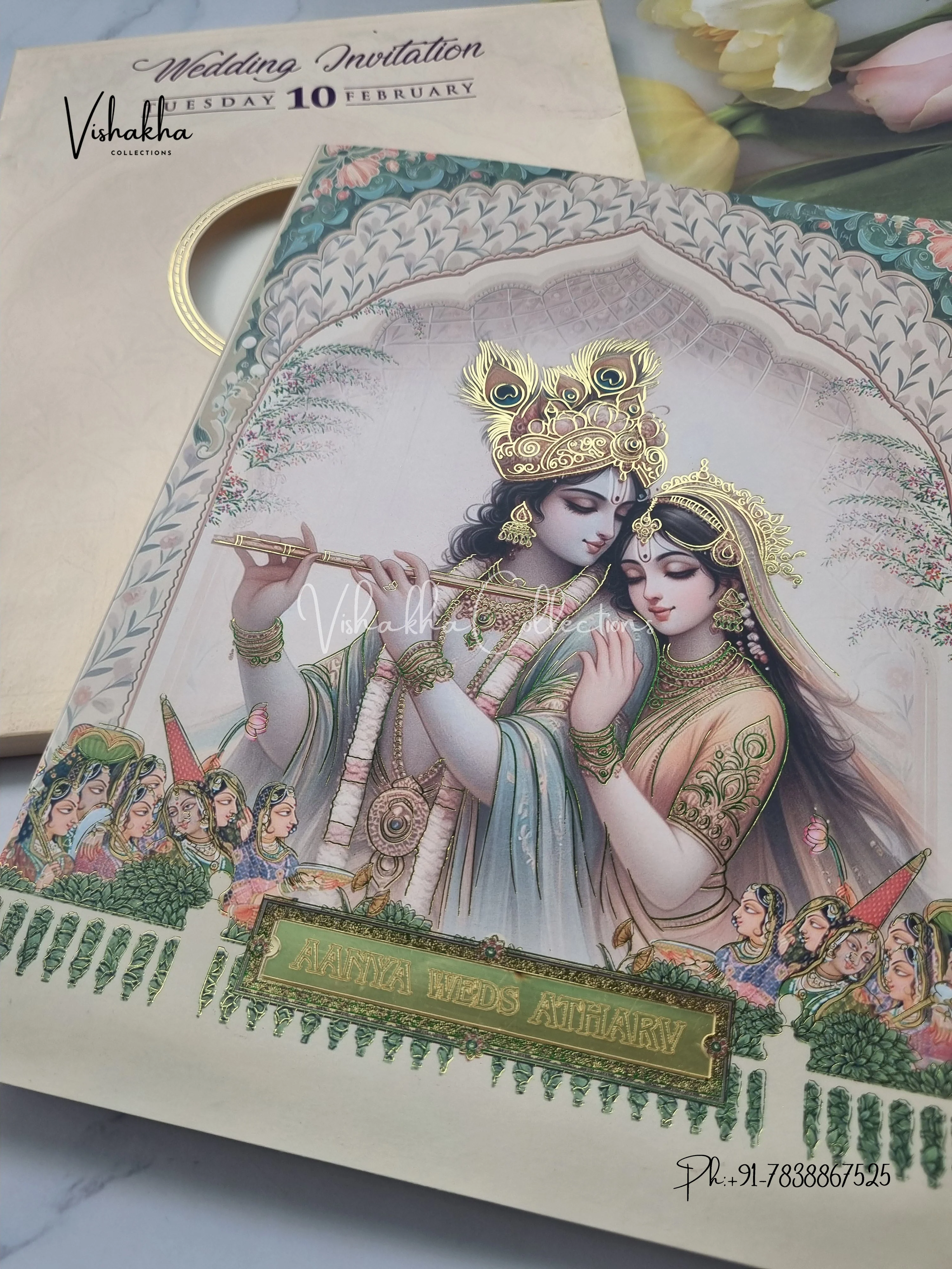 Radha Krishna Semi Box Hindu invitation Cards EJ-5111 - Image 2