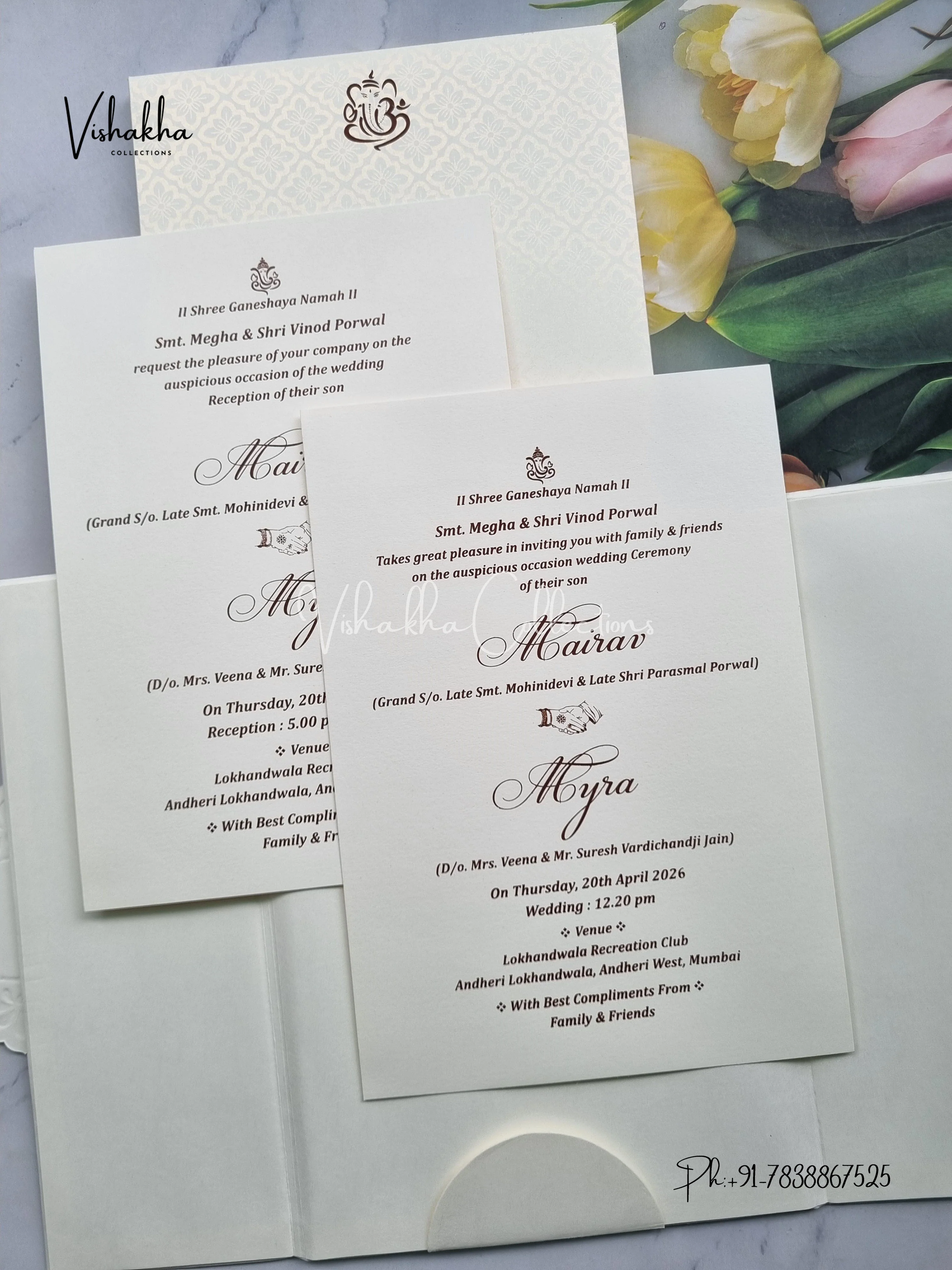 Semi Box Double Door Hindu Muslim Christian Sikh Padded white Colored invitation Cards SK-3431 - Image 3