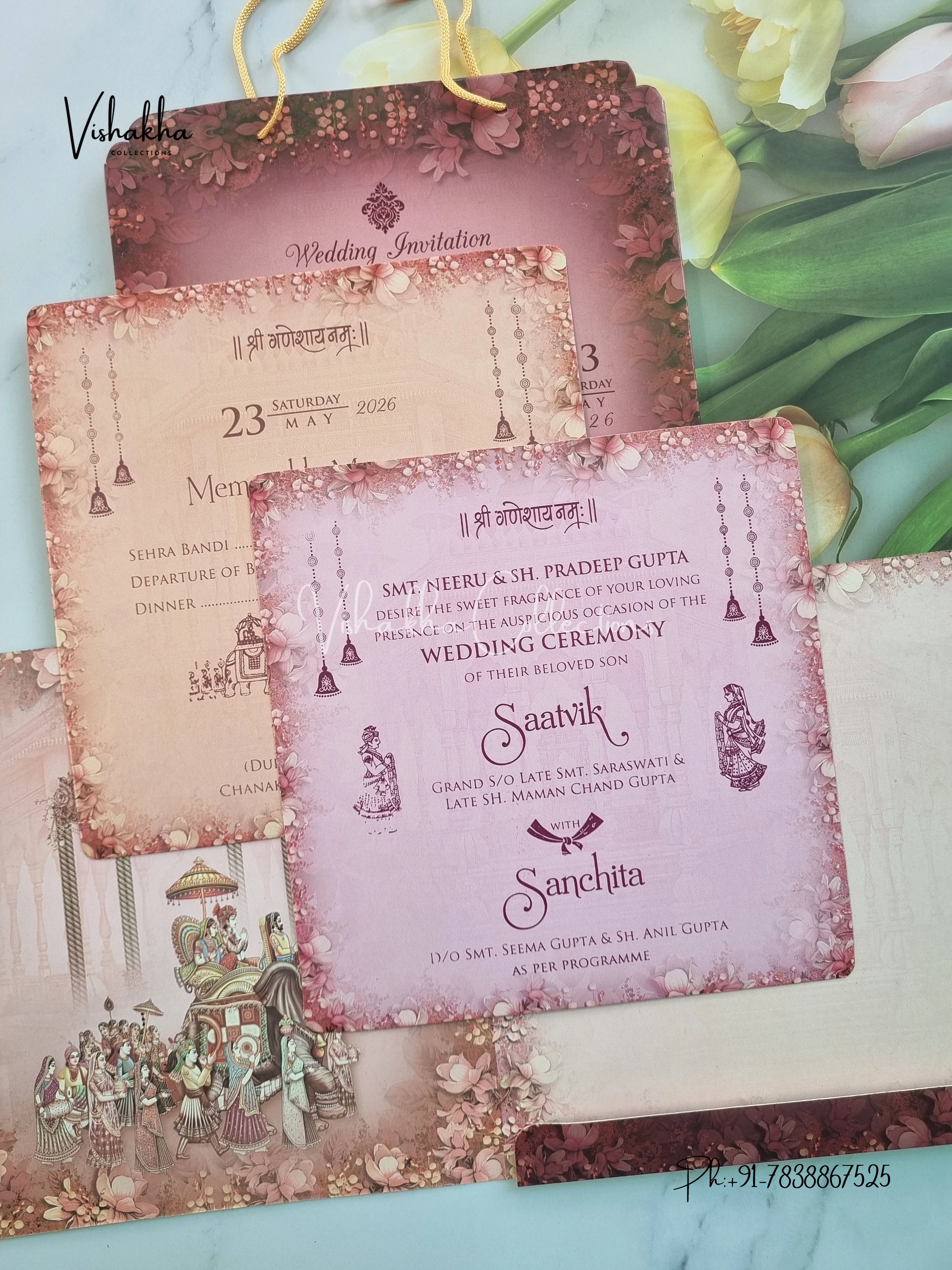 Semi Box Dulah Dulhan Hindu Sikh Carry Bag invitation Cards CR-7097 - Image 3