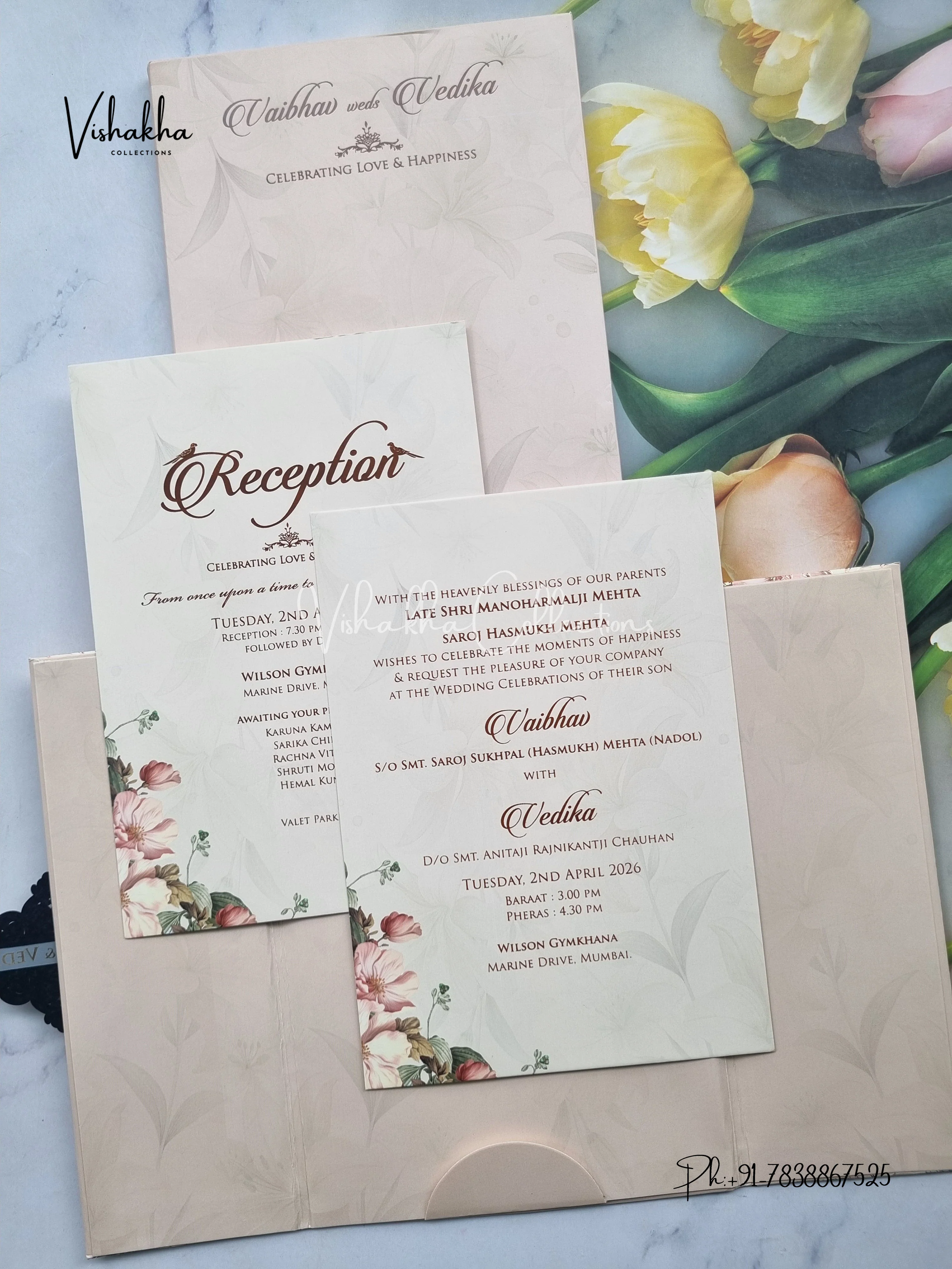 Semi Box Flower Double Door Hindu Muslim Christian Sikh brown Colored invitation Cards SK-3517 - Image 3