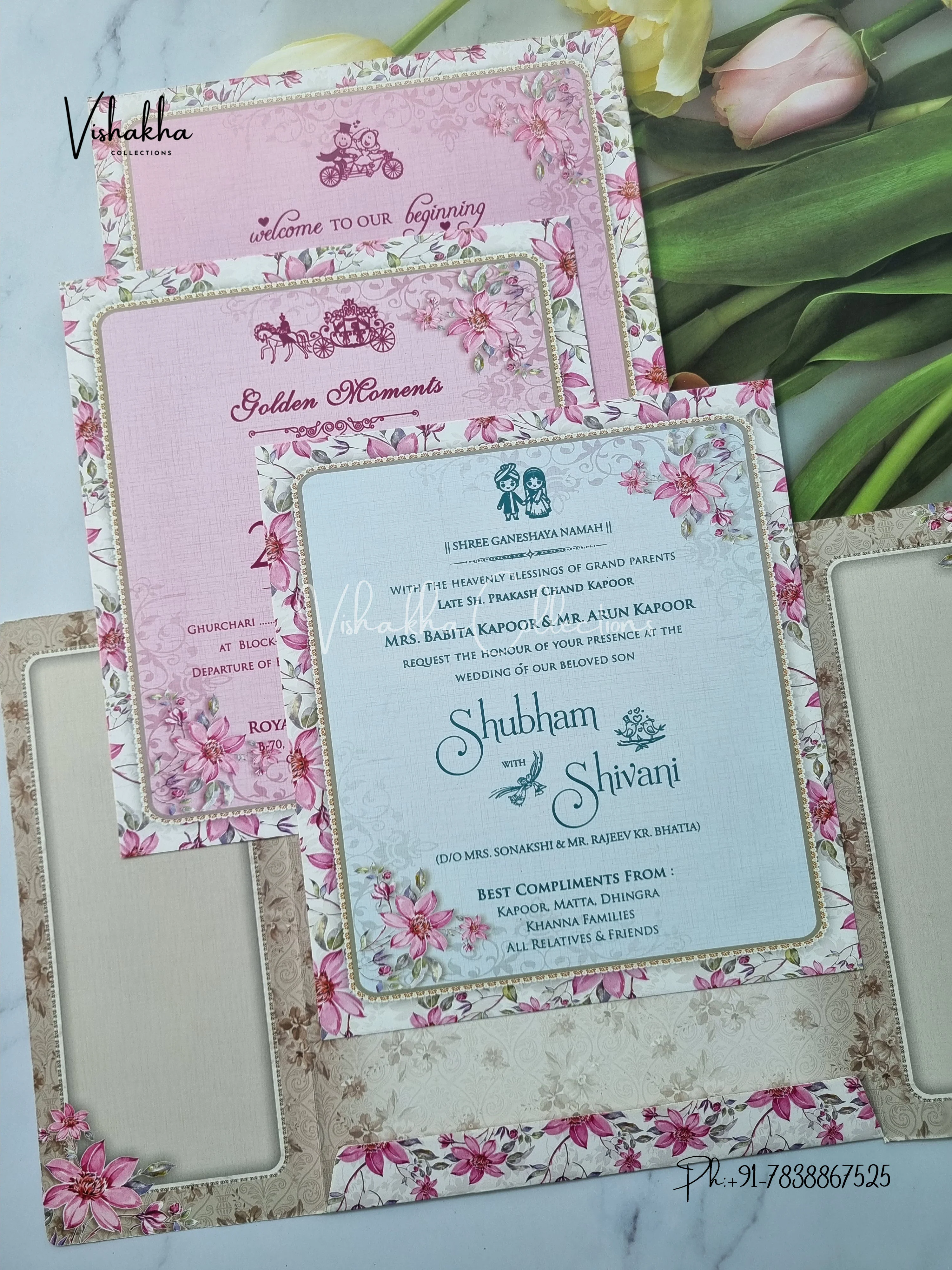 Semi Box Flower Double Door Hindu Muslim Christian Sikh invitation Cards ATS-5269 - Image 3