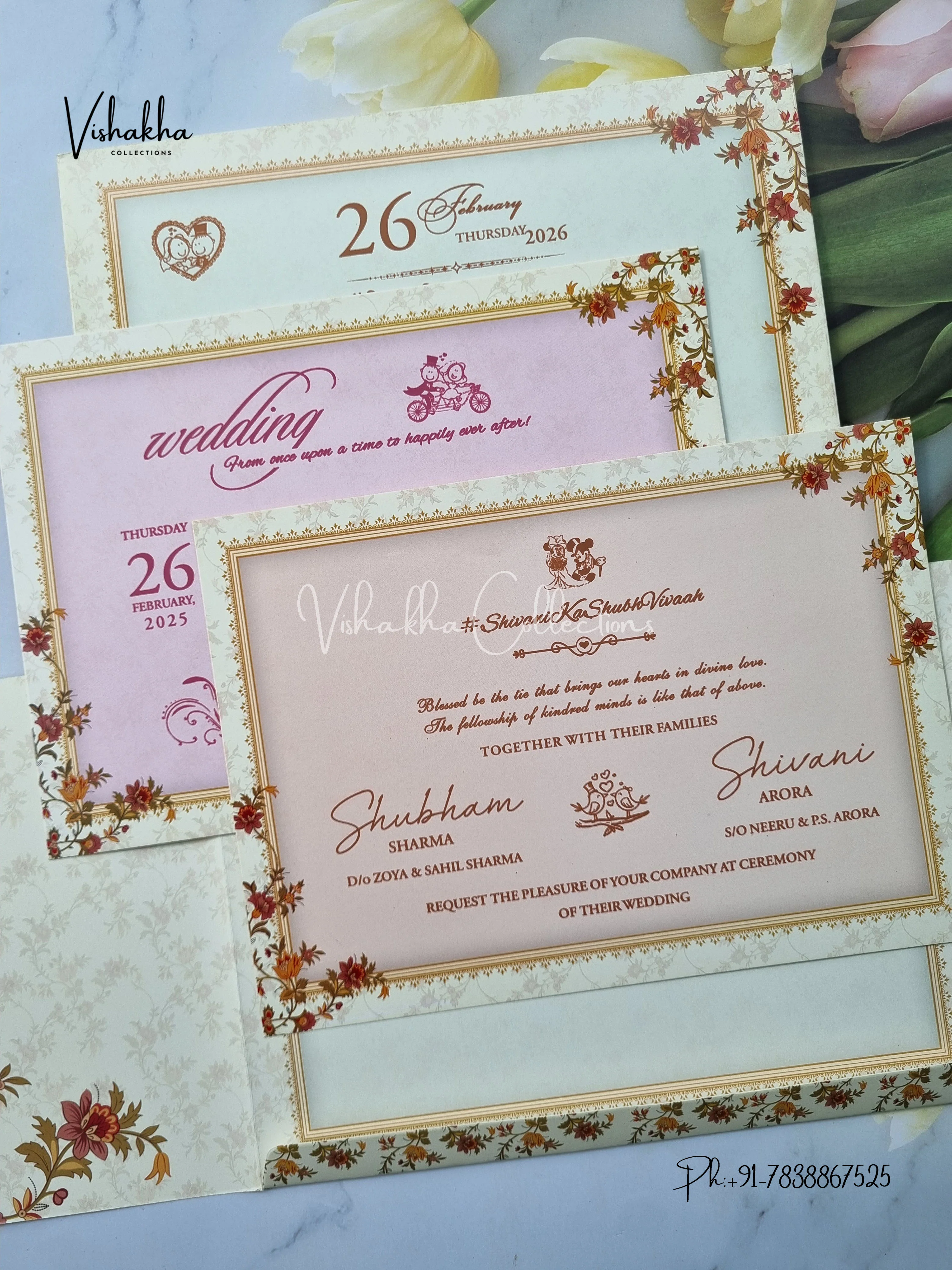 Semi Box Flower Double Door Hindu Muslim Christian Sikh invitation Cards ATS-5271 - Image 3