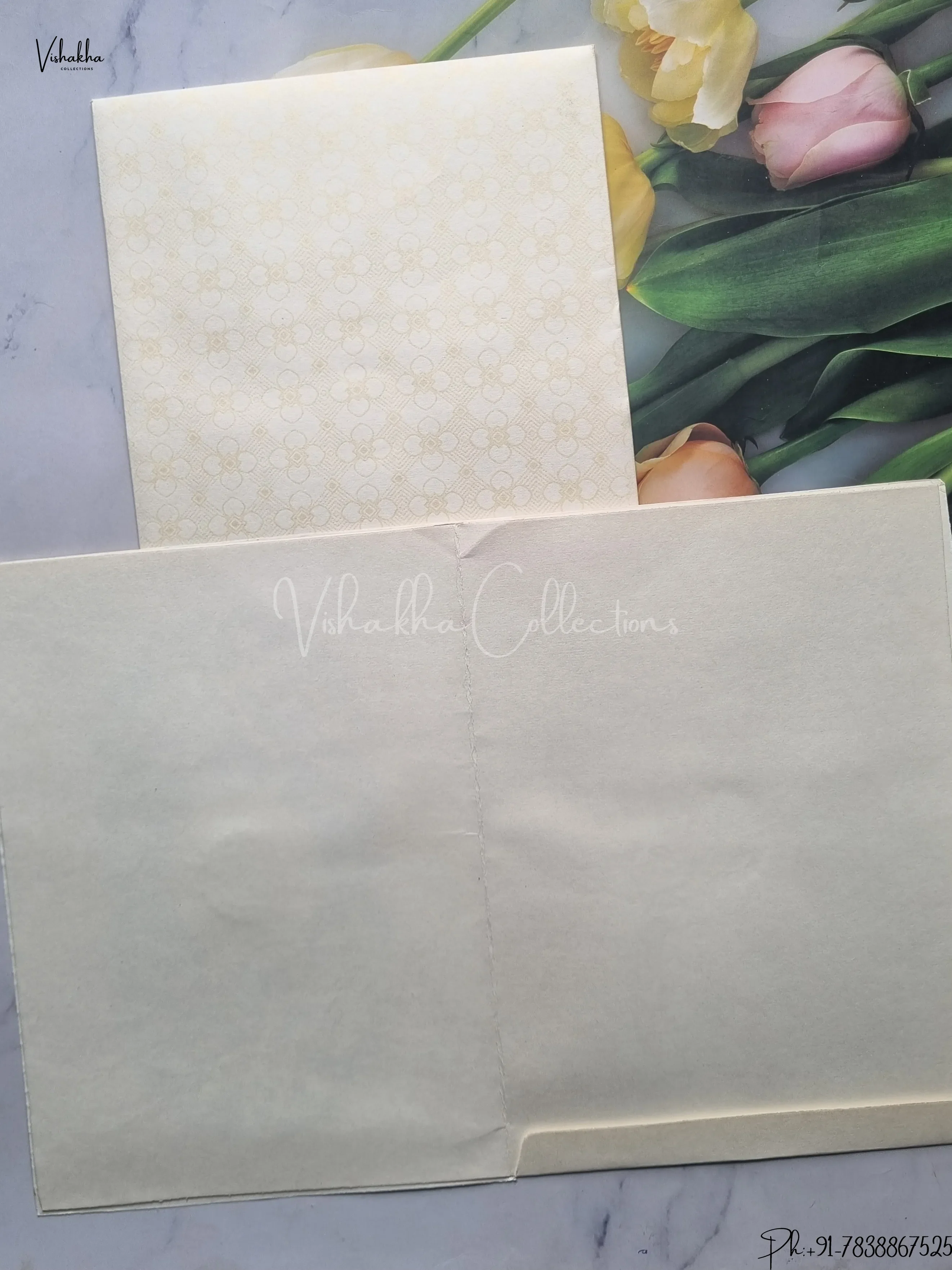 Semi Box Flower Hindu Muslim Christian Jain Sikh Cream And White Colored wedding invitation Cards GS-120 - Image 2