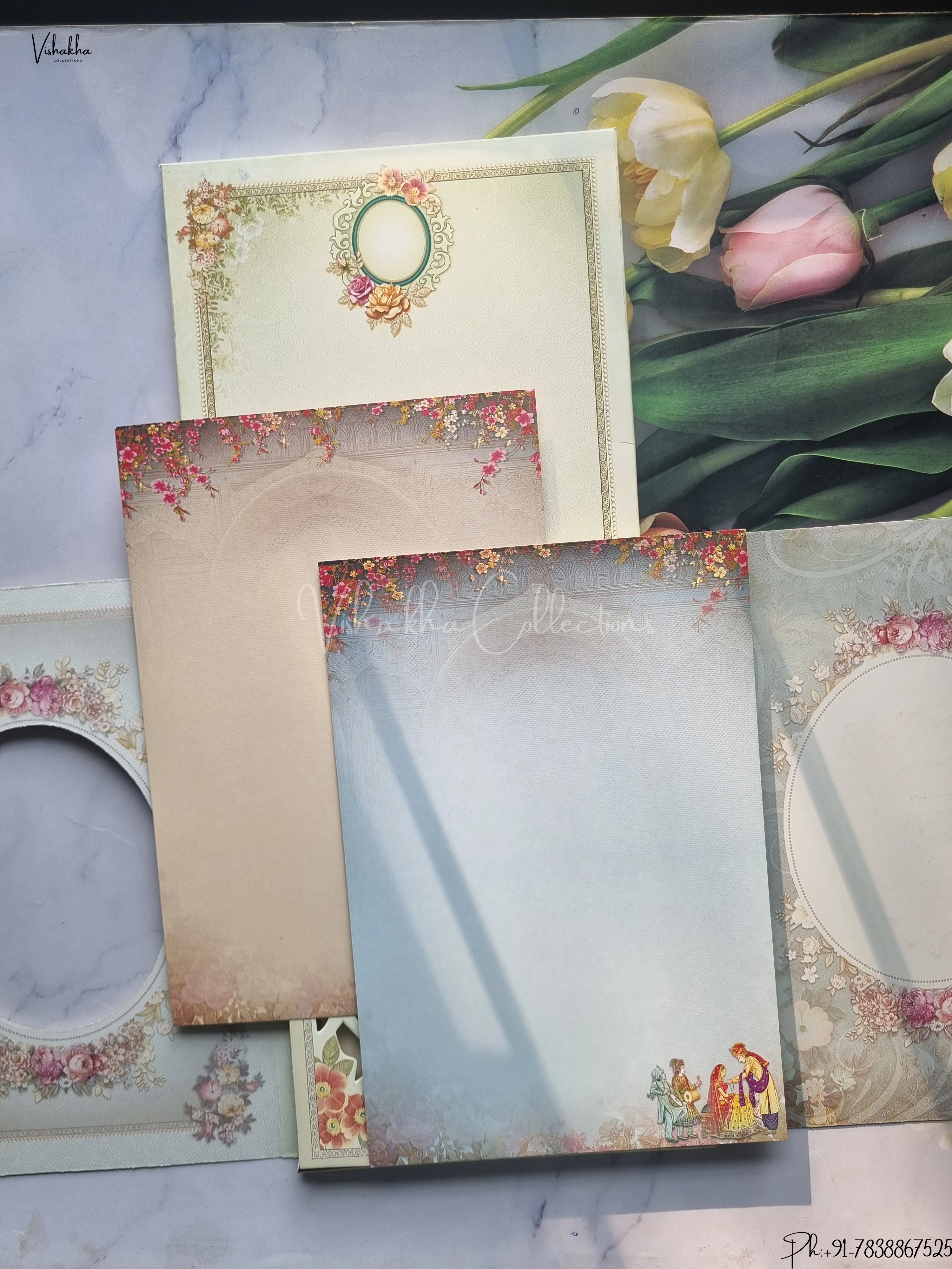 Semi Box Flower Hindu Muslim Christian Jain Sikh Pastel Green Colored wedding invitation Cards GS-4812 - Image 2