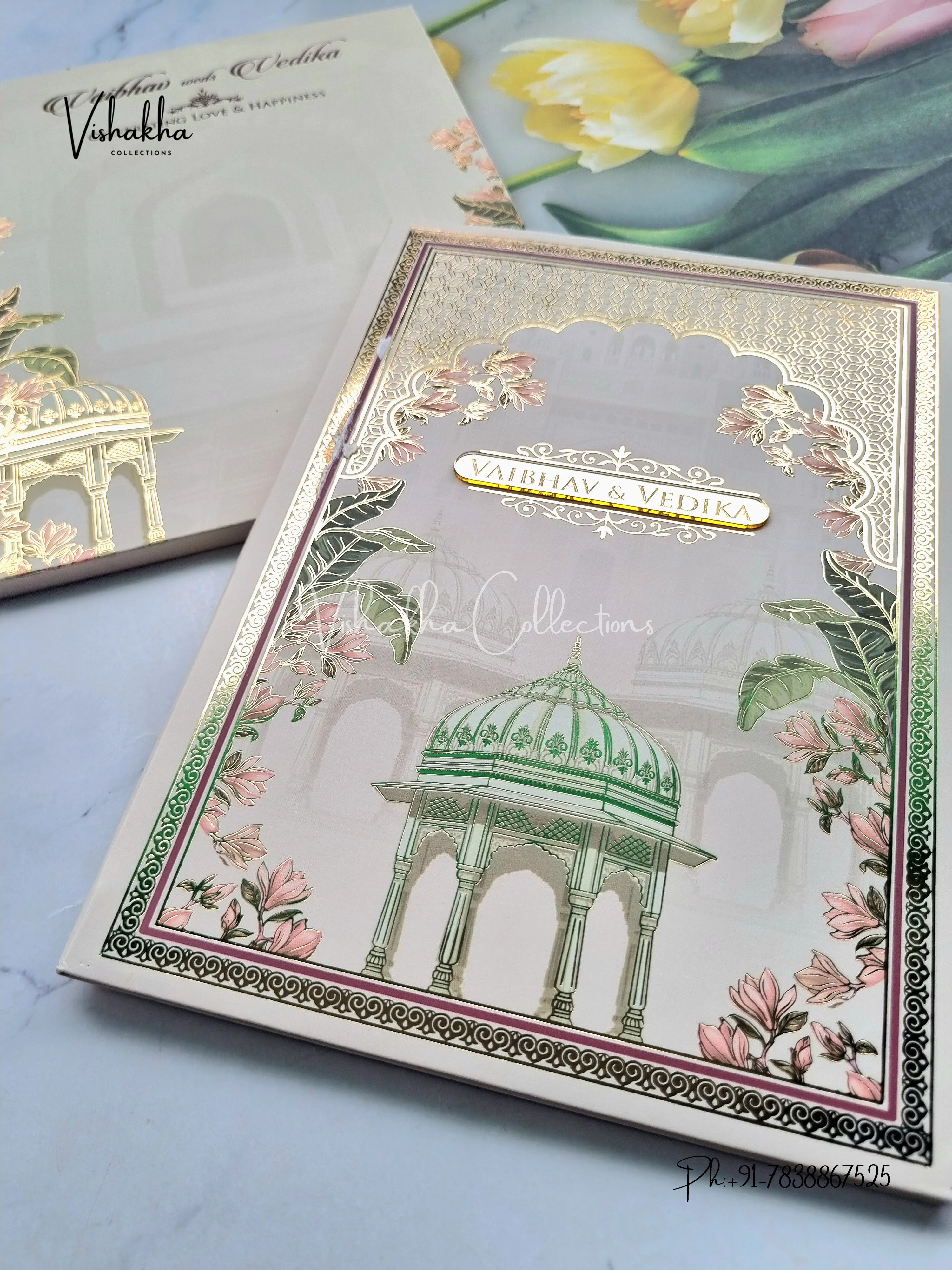 Semi Box Flower Hindu Muslim Christian Sikh brown Colored invitation Cards SK-3518 - Image 2