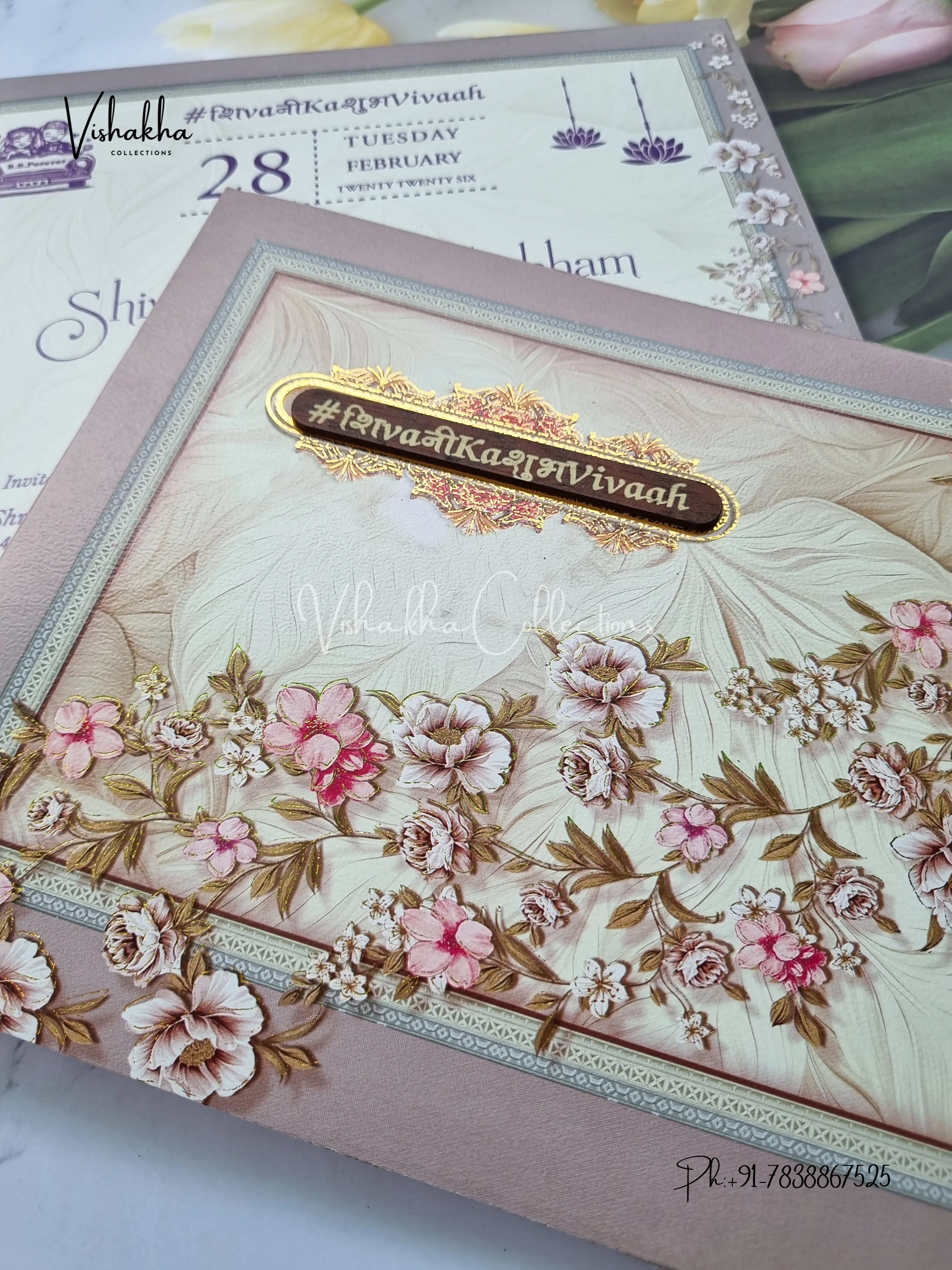 Semi Box Flower Hindu Muslim Christian Sikh invitation Cards ATS-5103 - Image 2