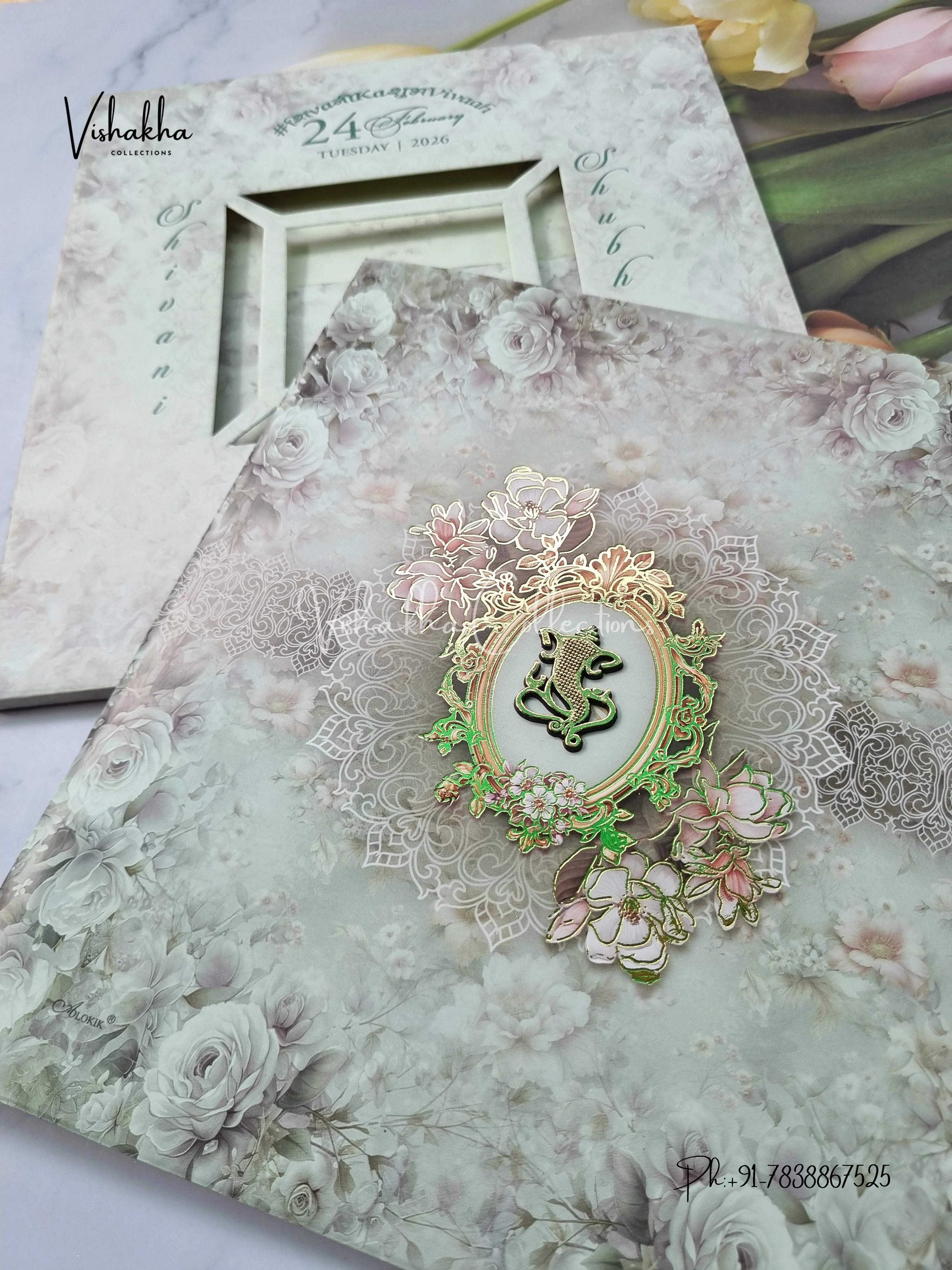 Semi Box Flower Hindu Muslim Christian Sikh invitation Cards ATS-5204 - Image 2